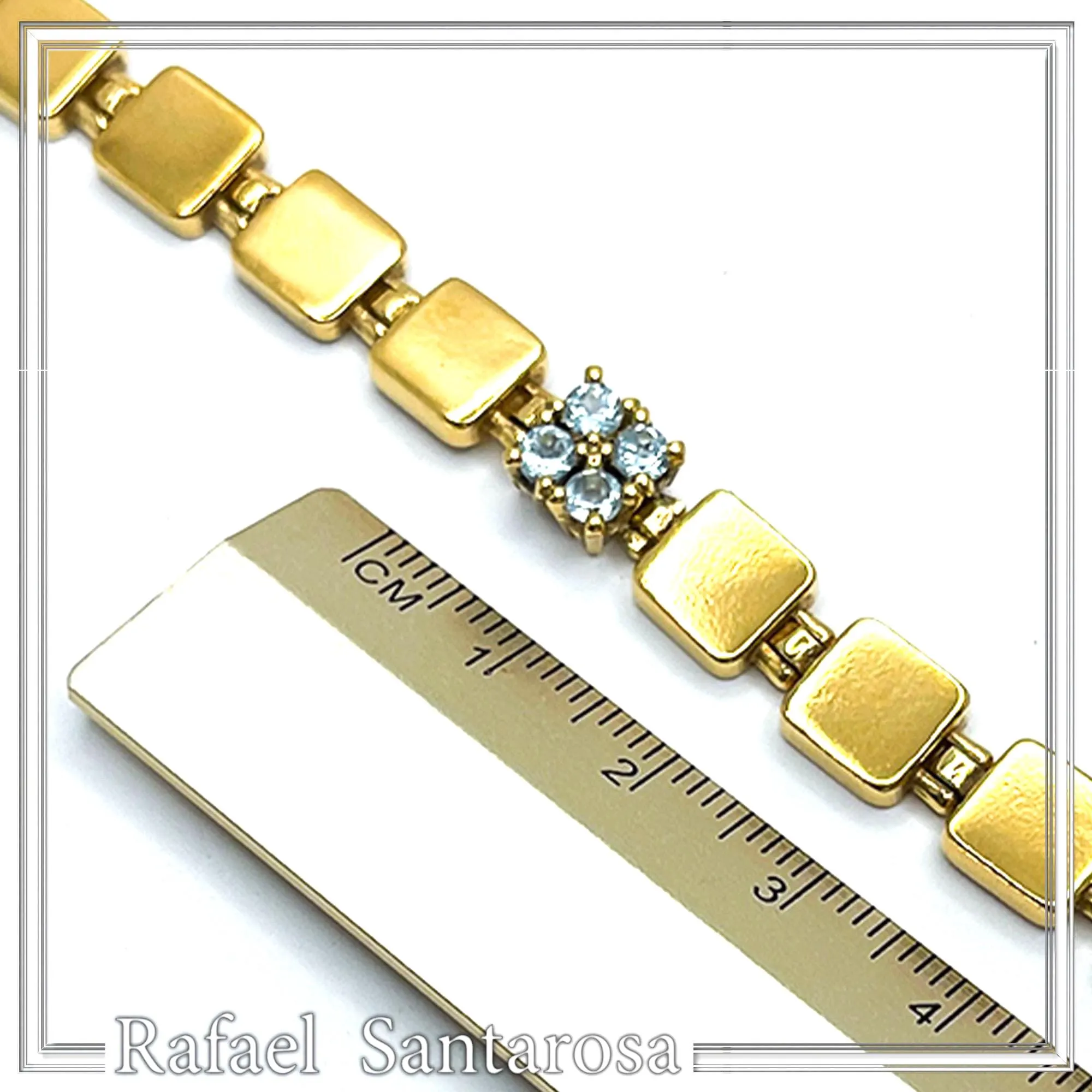 18K Gold Filled Sterling Silver Beaded Bracelet: Natural Sky-Blue Topaz Pave Geometric Link — additional product image 7 from Rafael Santarosa Fine Jewelry