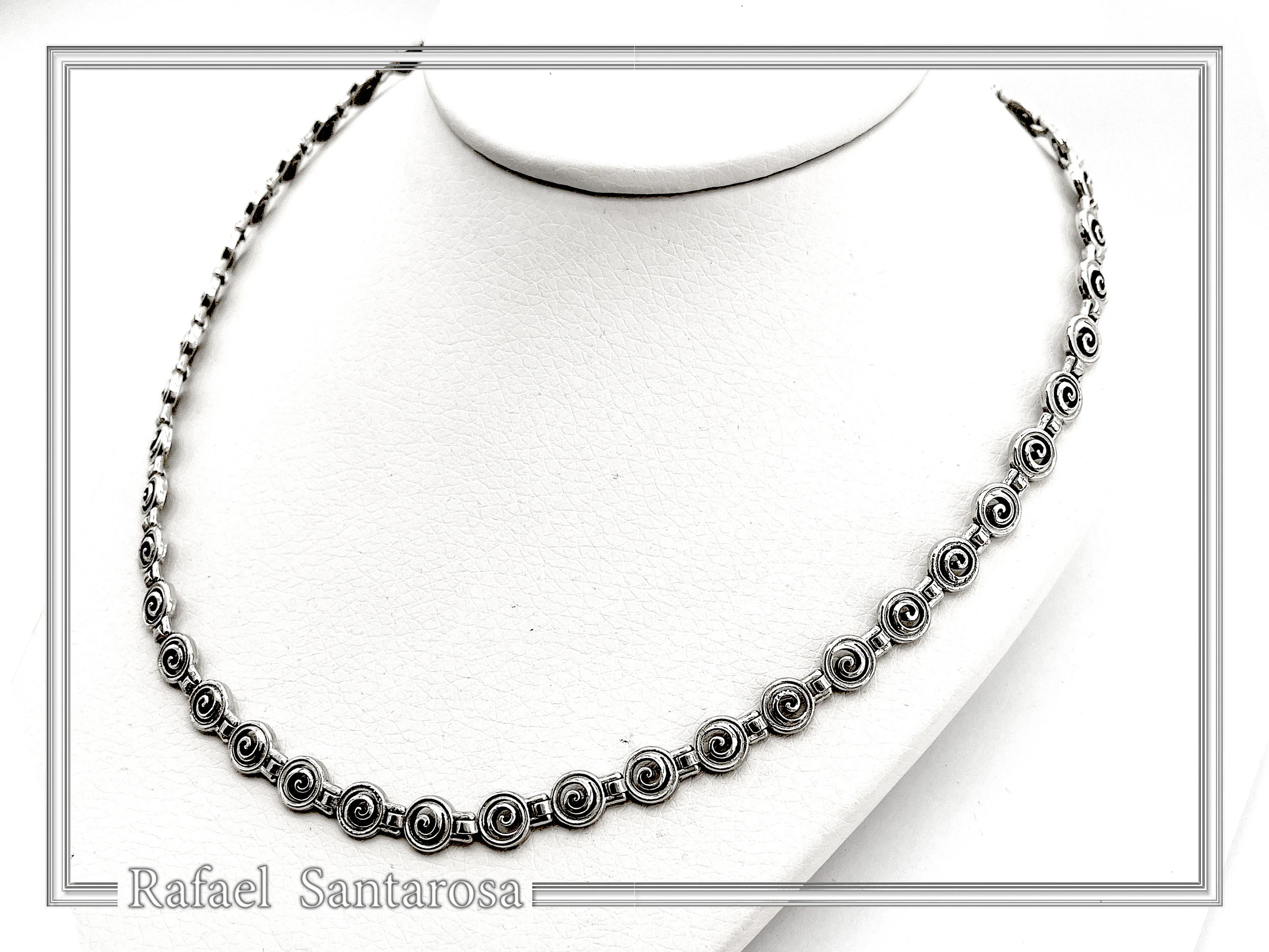 Spiral Eternity Symbol Beaded Necklace: Ancient Greek Museum Replica Jewelry Oxidized Sterling Silver — additional product image 7 from Rafael Santarosa Fine Jewelry
