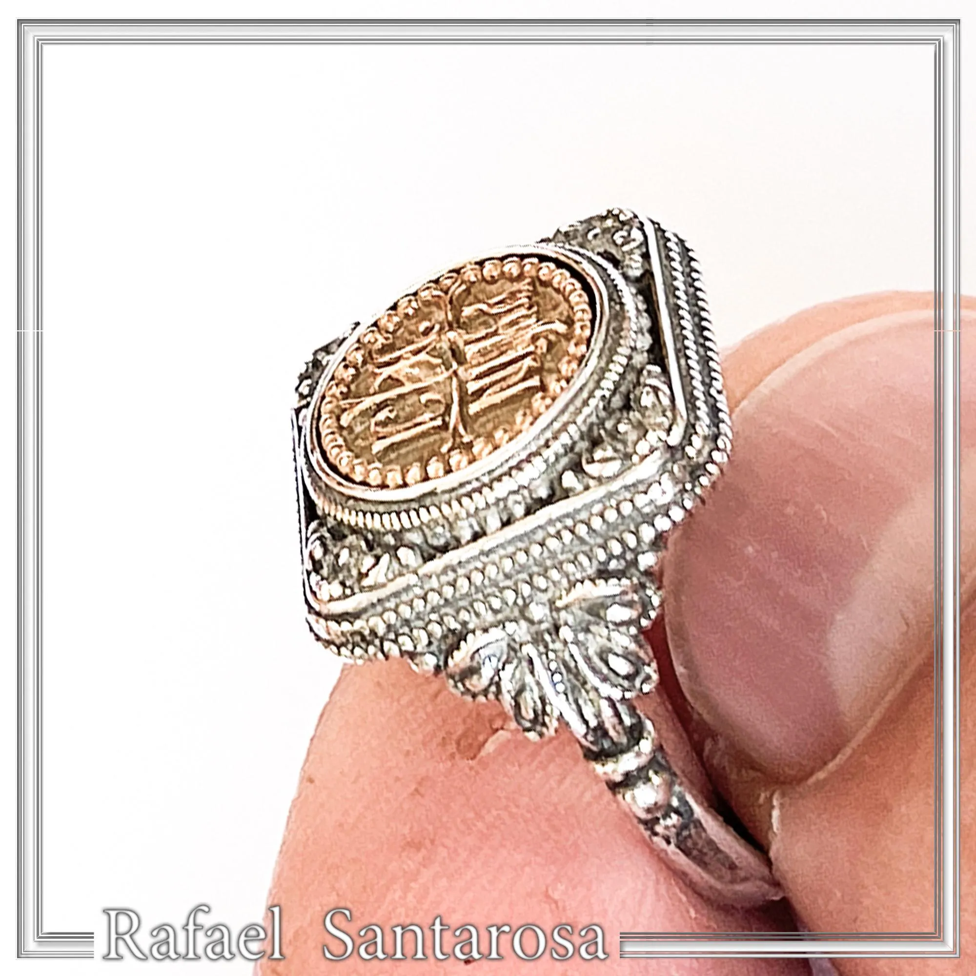18K Sold Gold Jesus Victorious ICXC NIKA Ring: Oxidized Sterling Silver Byzantine Talisman — additional product image 4 from Rafael Santarosa Fine Jewelry