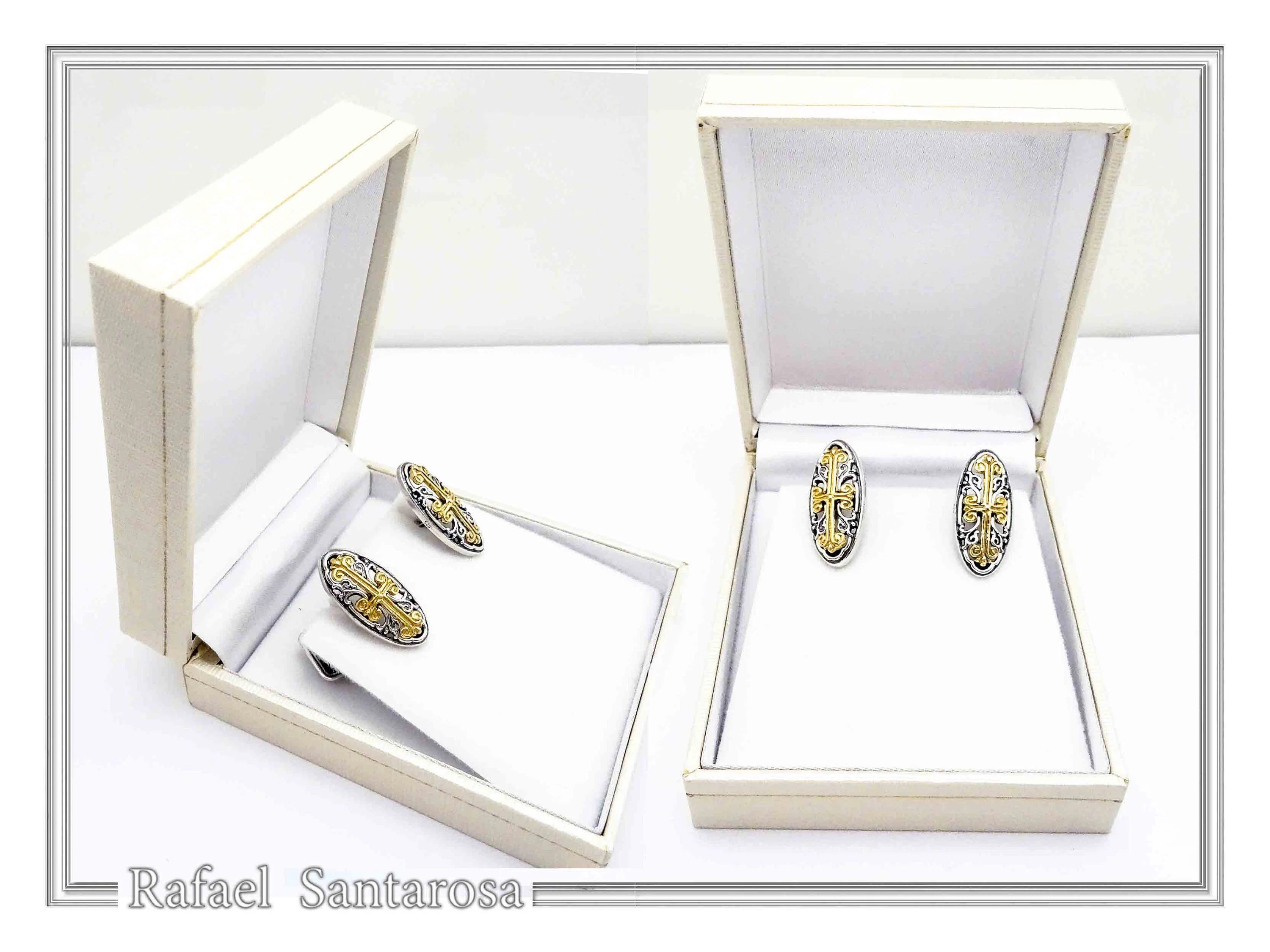 Byzantine Cross Cufflinks for Him: 18K Gold Filled on Oxidized Sterling Silver Oval Base — additional product image 9 from Rafael Santarosa Fine Jewelry
