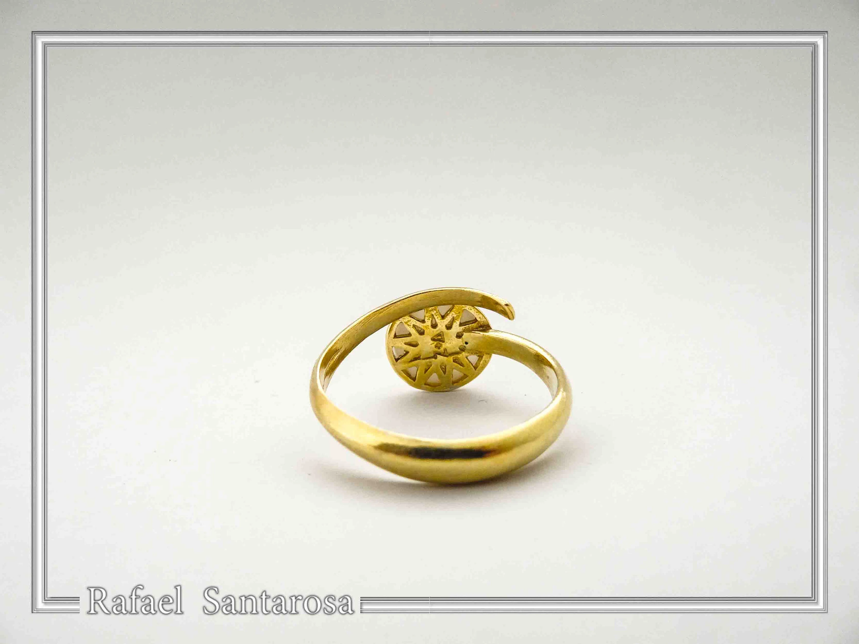 Greek Macedonian Sun Adjustable Statement Ring: Sculptured Marble, Zircon, 18K Gold-Filled Sterling Silver — additional product image 7 from Rafael Santarosa Fine Jewelry