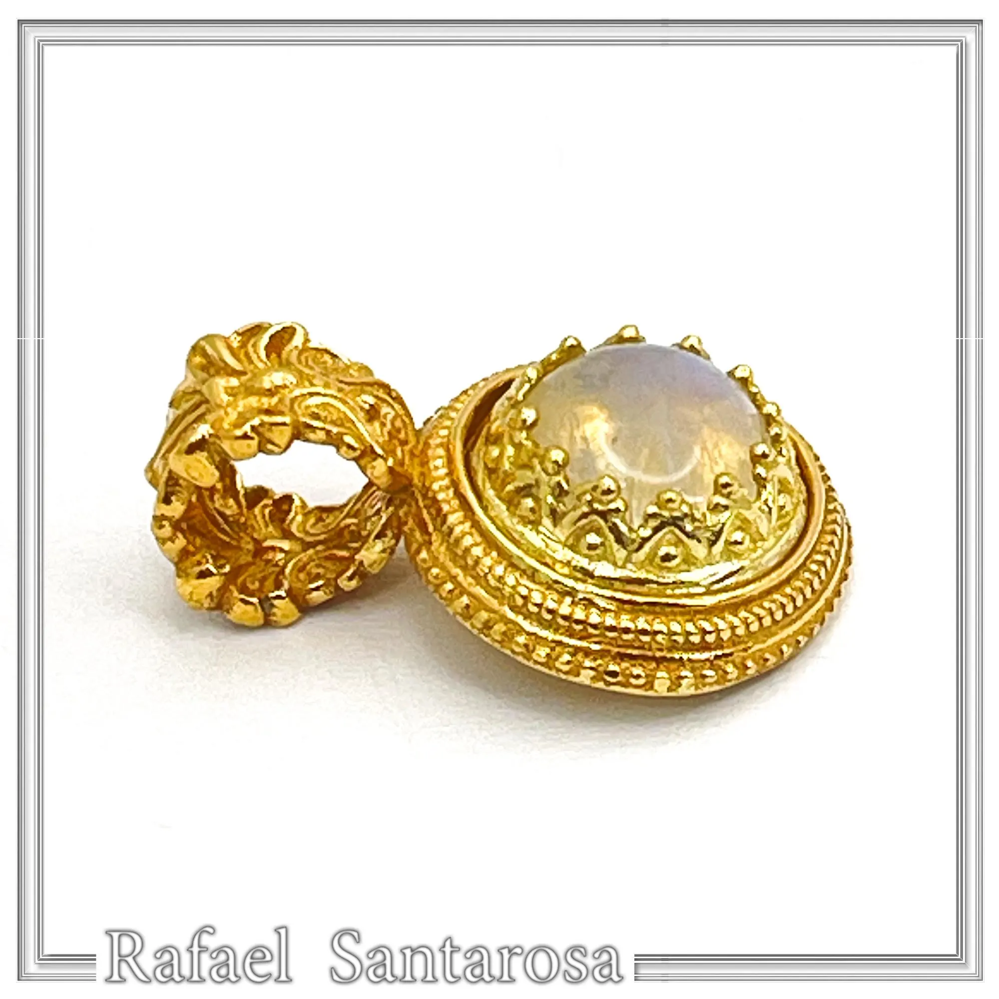 Natural Moonstone Necklace: Ancient Greek style Filigree 18K Gold-Filled Pendant — additional product image 4 from Rafael Santarosa Fine Jewelry