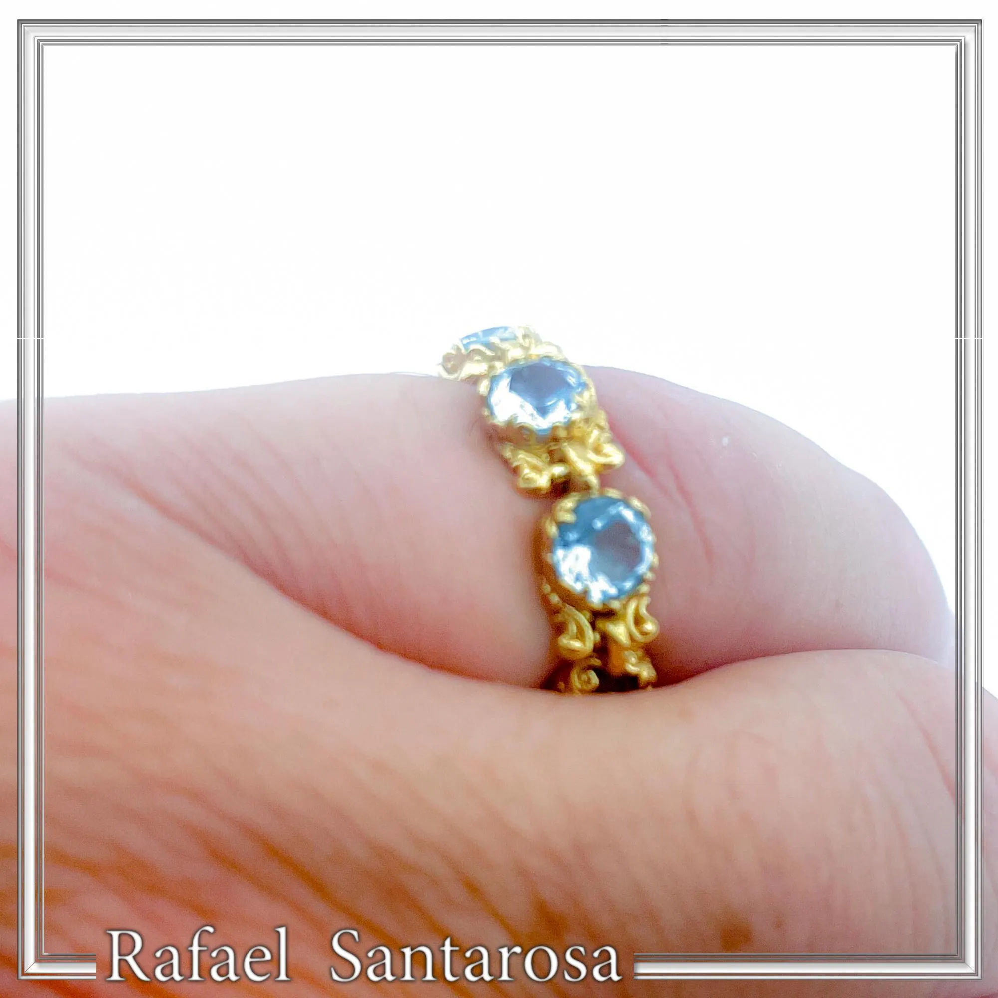 Byzantine Genuine Sky-Blue Topaz Filigree Beaded Ring: 18k Gold Filled Sterling Silver — additional product image 4 from Rafael Santarosa Fine Jewelry