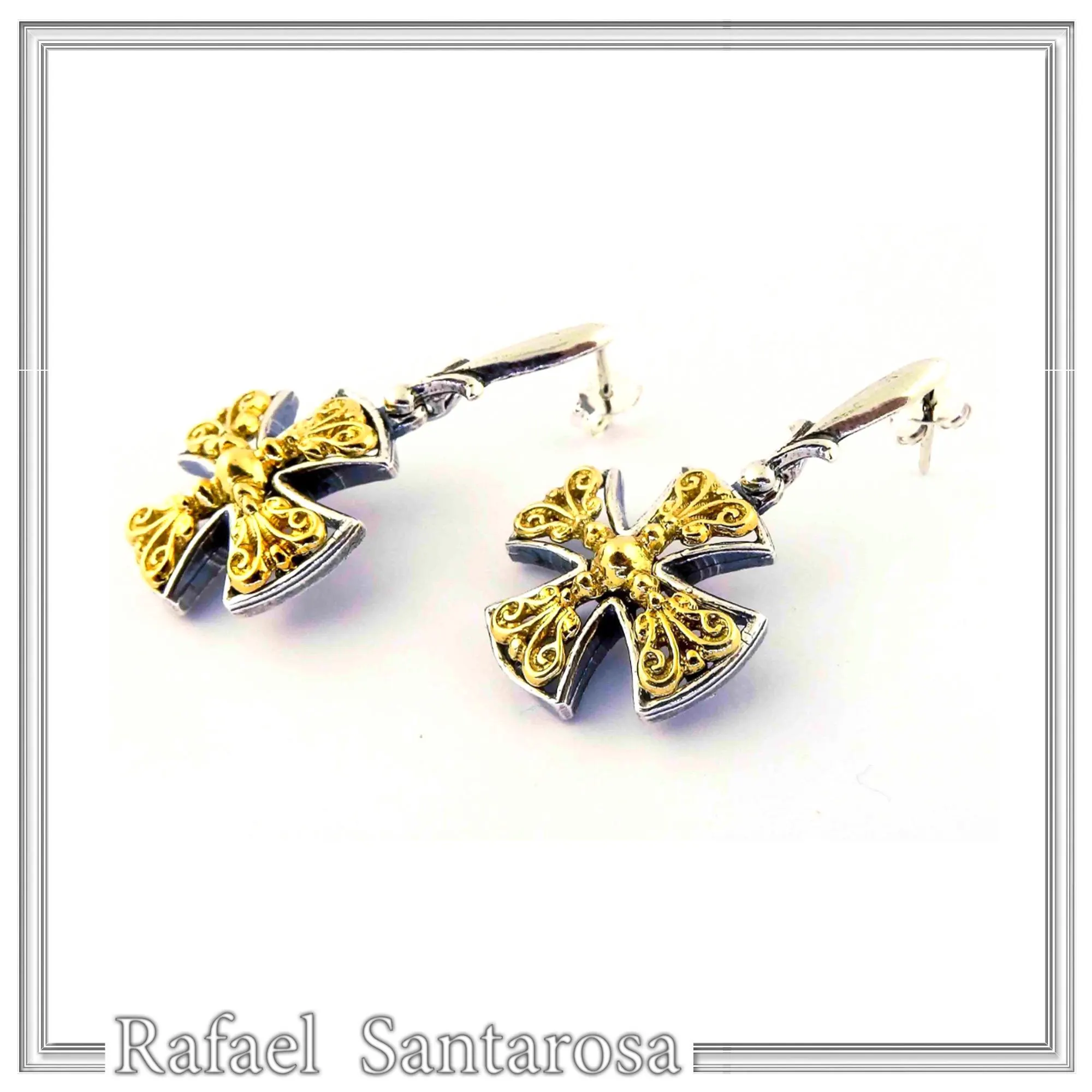 Byzantine Filigree Cross Dangle Drop Earrings: Sterling Silver, 18K Gold-Filled — additional product image 7 from Rafael Santarosa Fine Jewelry