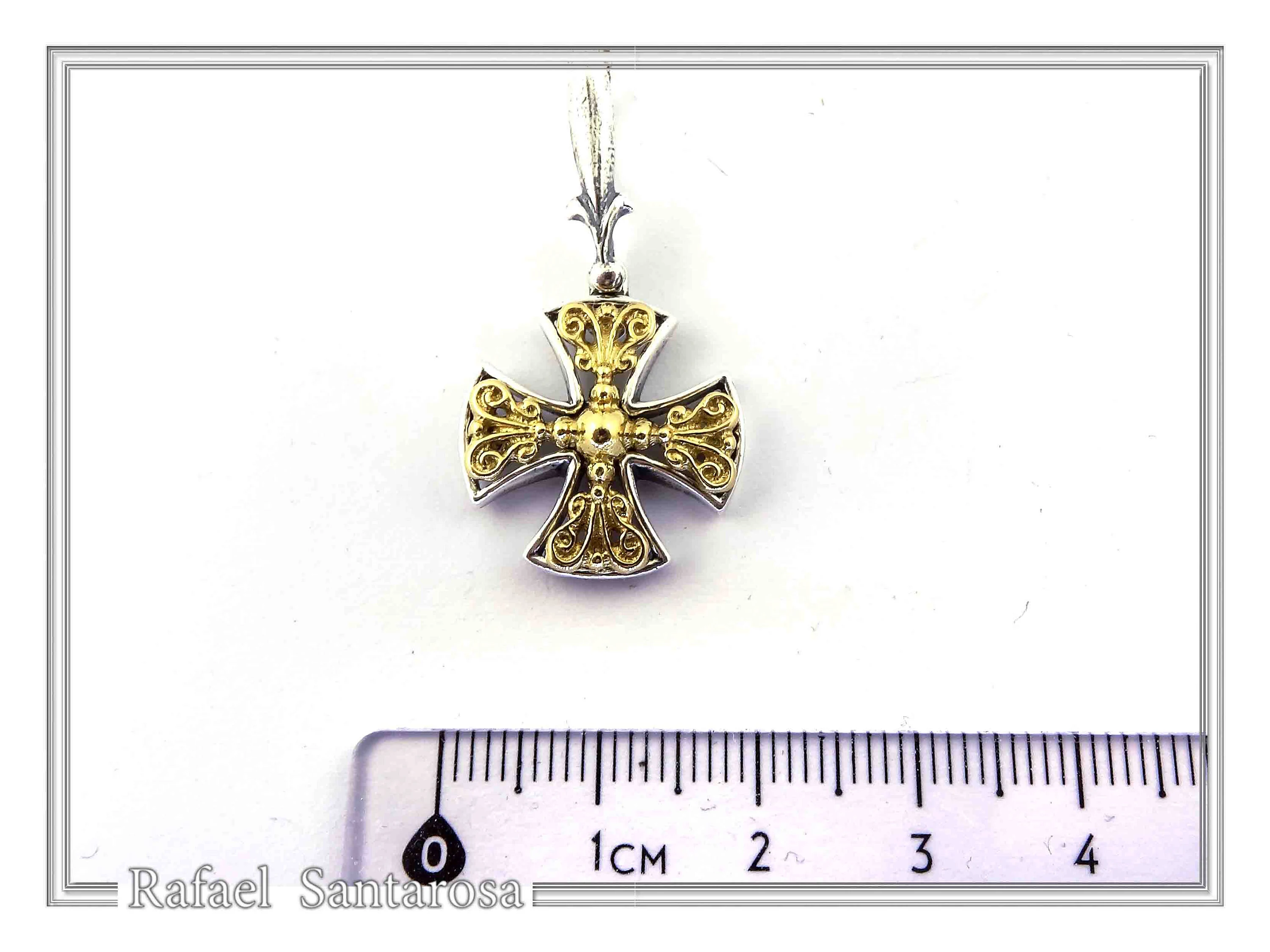 Byzantine Museum Religious Cross Pendant: 18K Gold Filled Filigree Cross on Oxidized Sterling Silver — additional product image 7 from Rafael Santarosa Fine Jewelry
