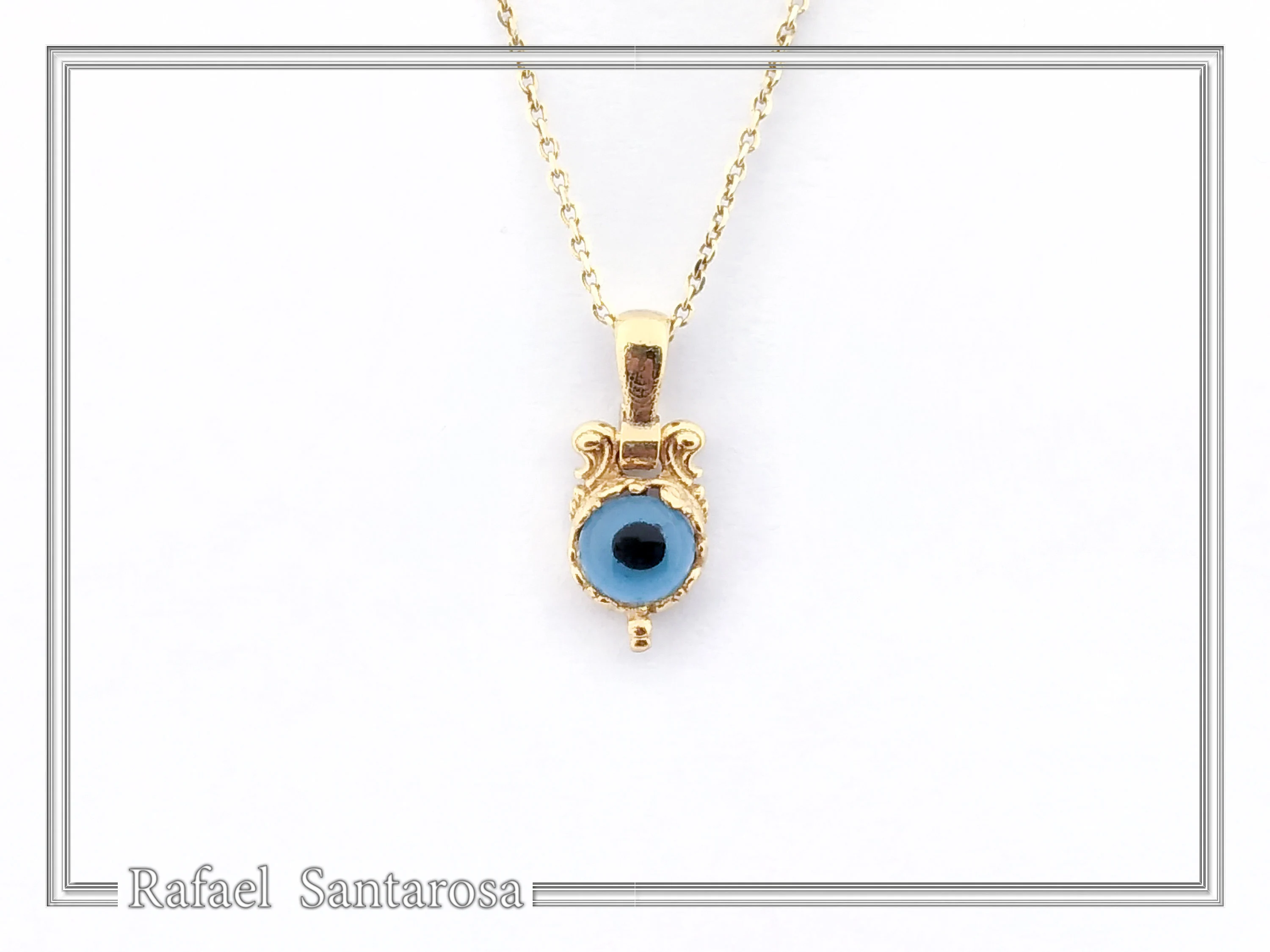 Evil Eye Necklace, Byzantine Filigree Talisman Against Evil: Sterling Silver 18K Gold Filled Charm — additional product image 2 from Rafael Santarosa Fine Jewelry