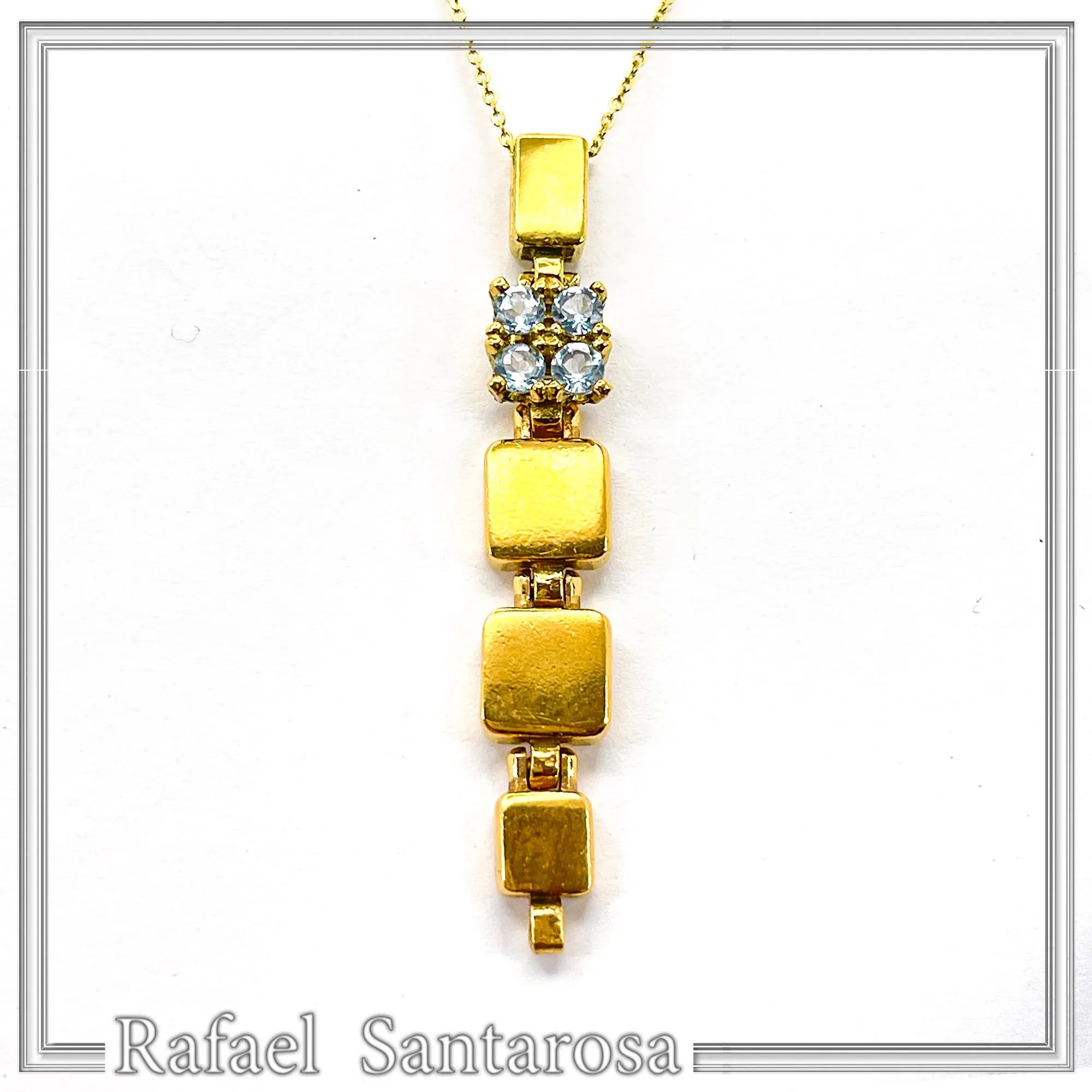 Sterling Silver Gold Filled Sky Blue Topaz Dangle Pendant Art Deco Handmade Necklace — additional product image 4 from Rafael Santarosa Fine Jewelry