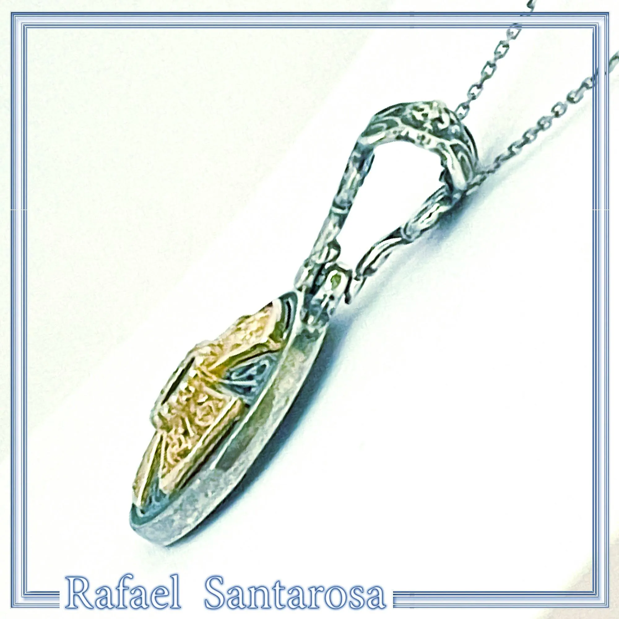 Natural Sky-Blue Topaz Cross Pendant: Sterling Silver 18K Gold Filled Byzantine Filigree — additional product image 6 from Rafael Santarosa Fine Jewelry