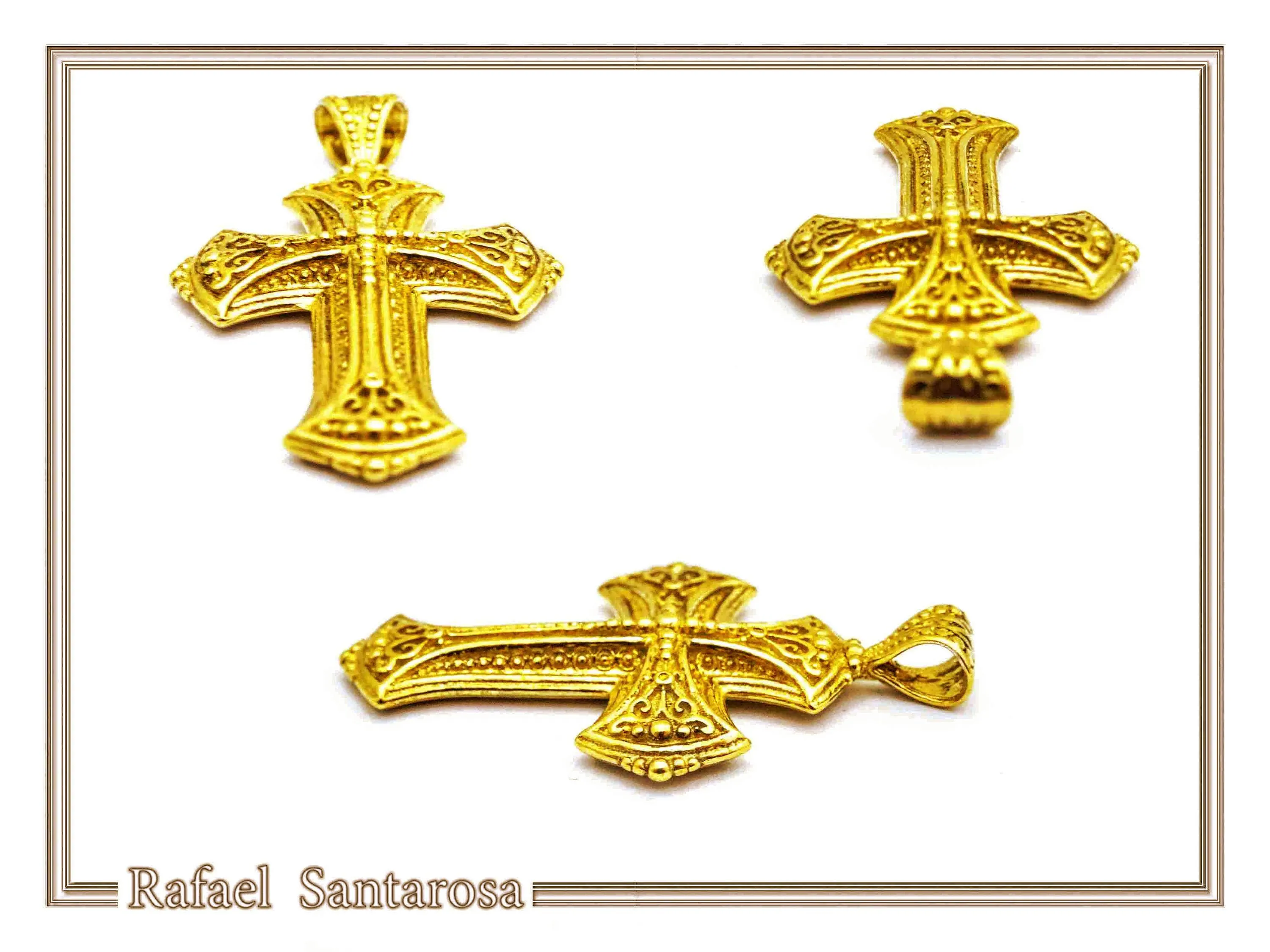 Byzantine Filigree Cross: 18k Solid Yellow Gold Greek Orthodox Religious Baptism Cross Pendant — additional product image 8 from Rafael Santarosa Fine Jewelry