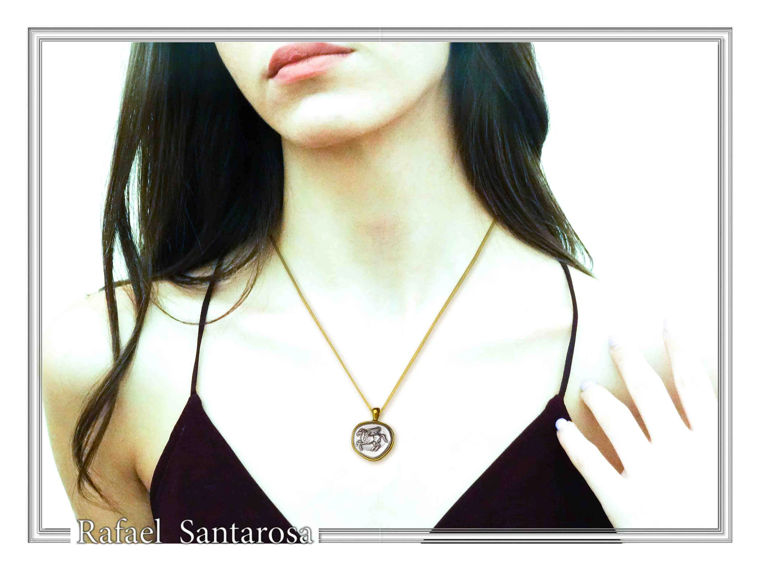 Pegasus winged horse Silver Coin Pendant: Oxidized silver, Greek Mythology Charm — additional product image 4 from Rafael Santarosa Fine Jewelry