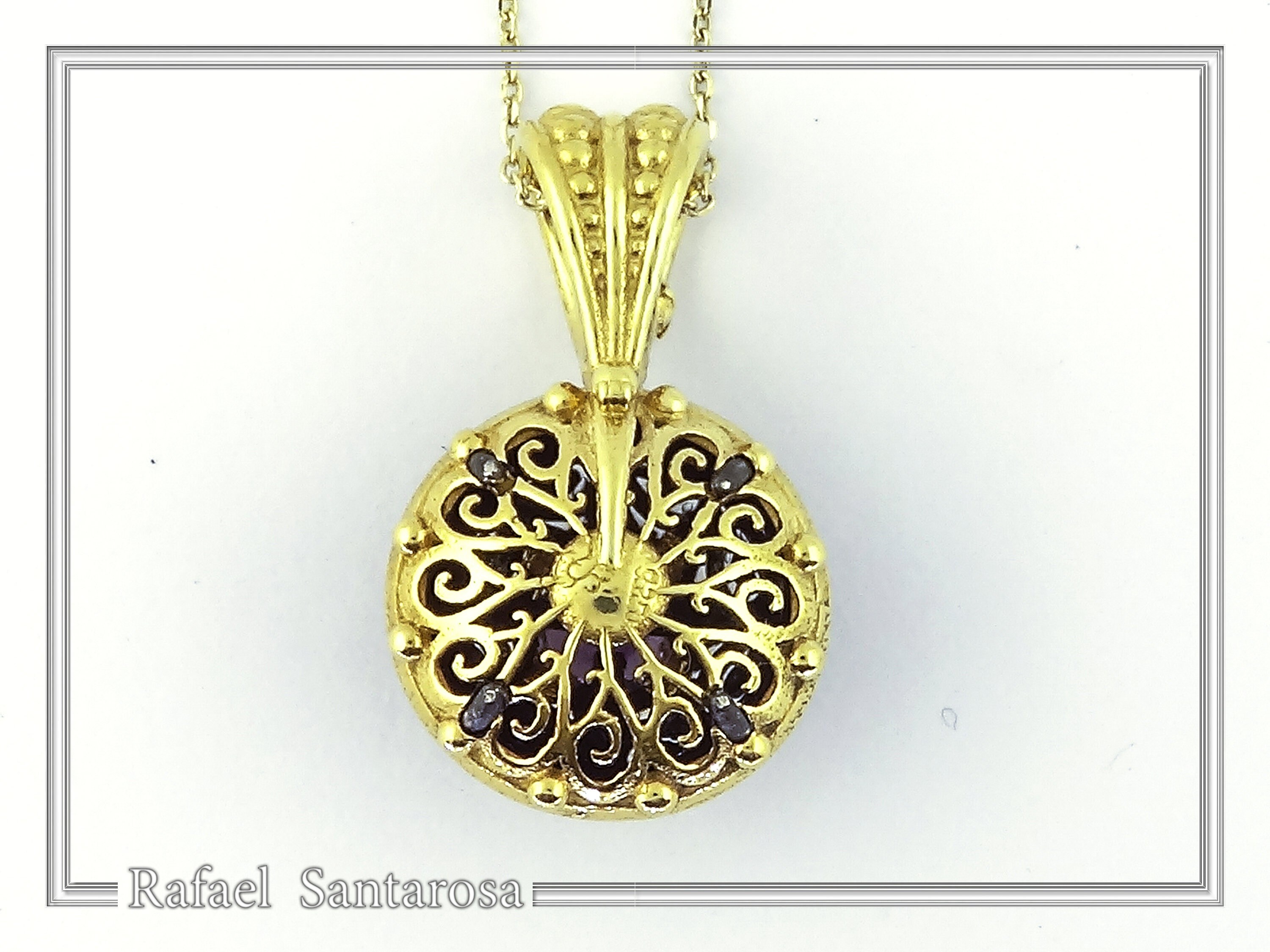 Art Deco Natural Amethyst Pendant: Oxidized and 18K Gold Filled Sterling Silver — additional product image 8 from Rafael Santarosa Fine Jewelry
