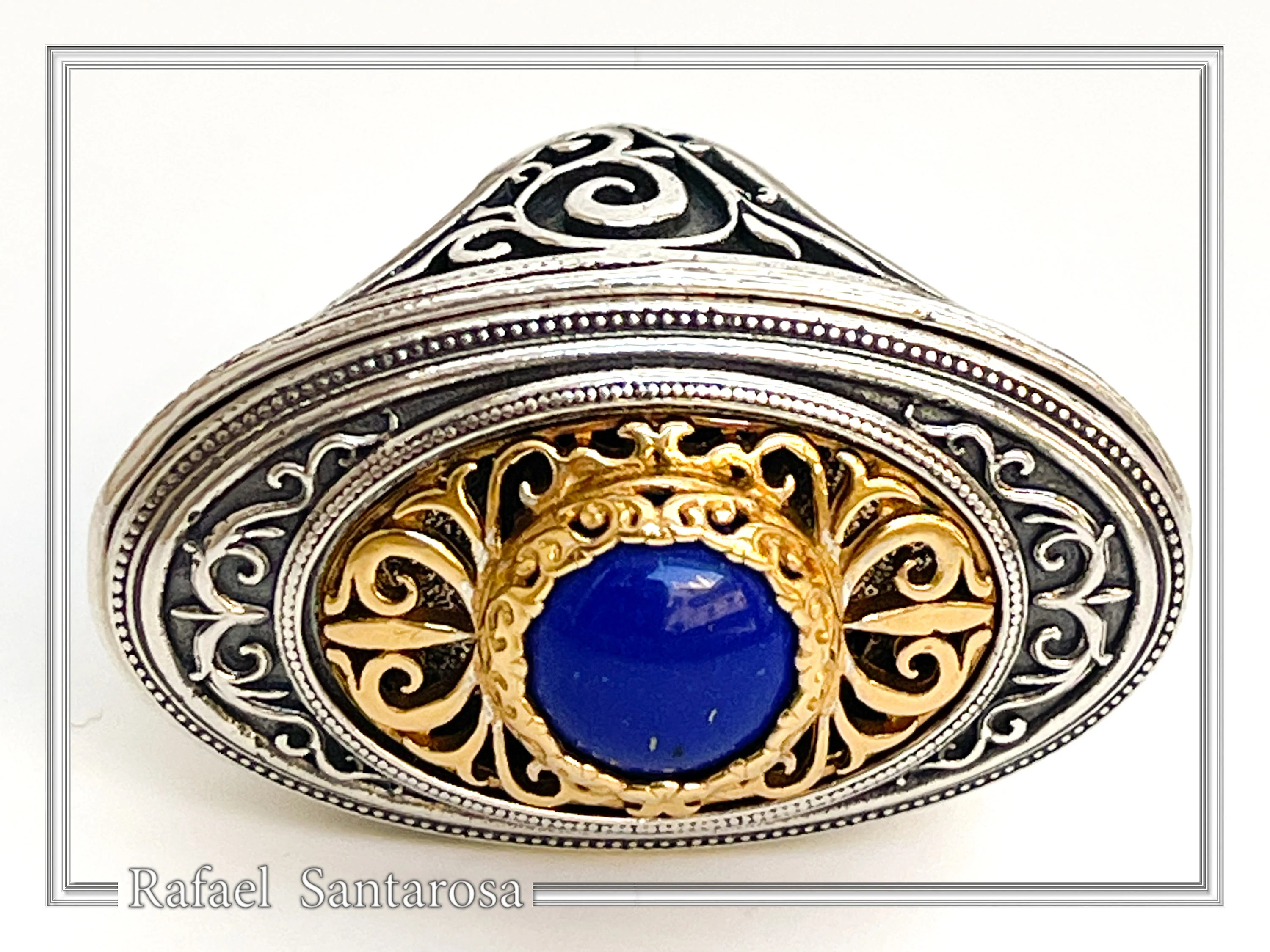 Natural Lapis Lazuli Big Byzantine Ring: Oxidized & 18k Gold Filled Sterling Silver — additional product image 9 from Rafael Santarosa Fine Jewelry