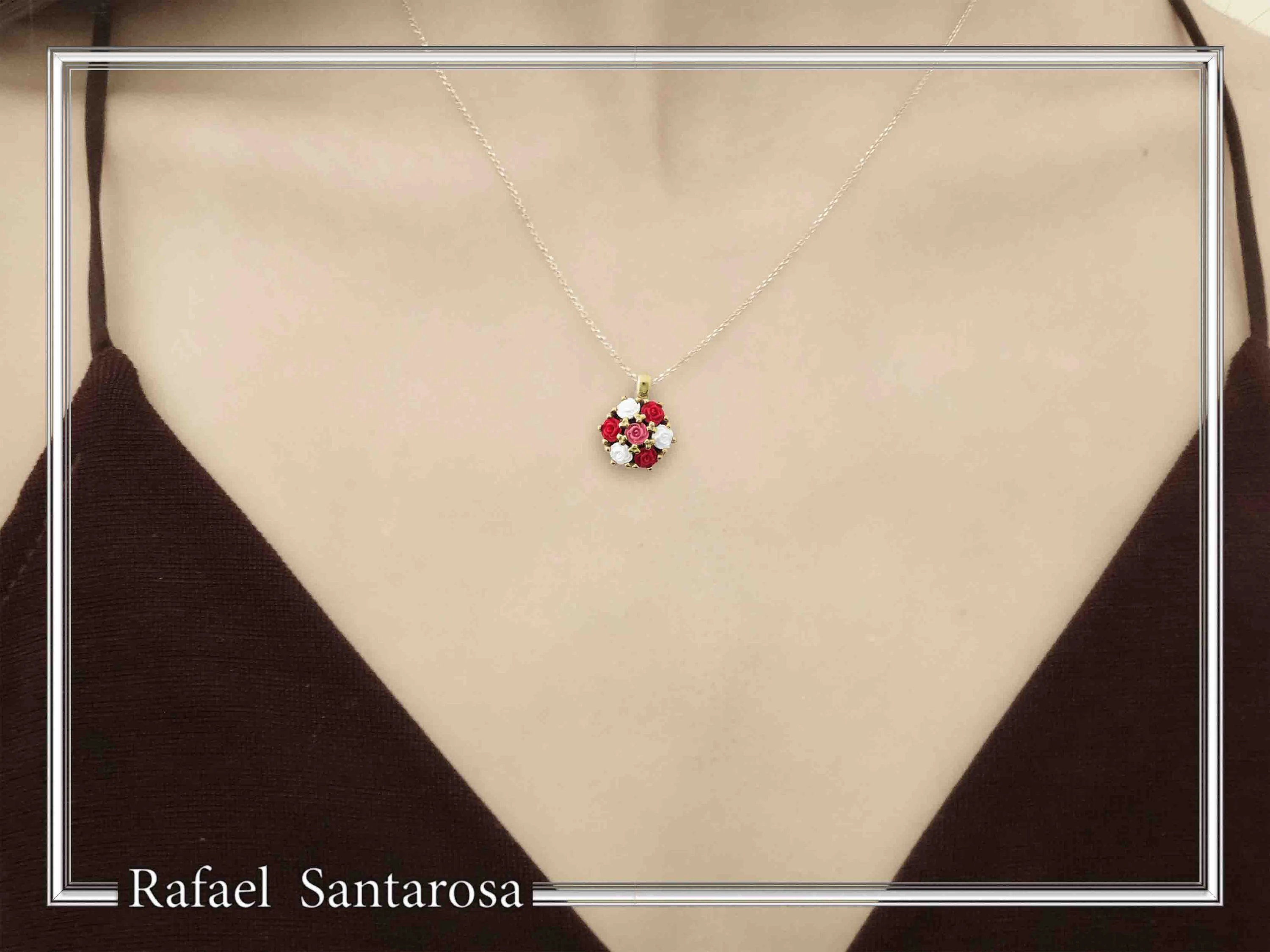 Handmade Alabaster Rose Flowers Necklace: Sterling Silver 18K Gold Filled Floral Pendant — additional product image 3 from Rafael Santarosa Fine Jewelry