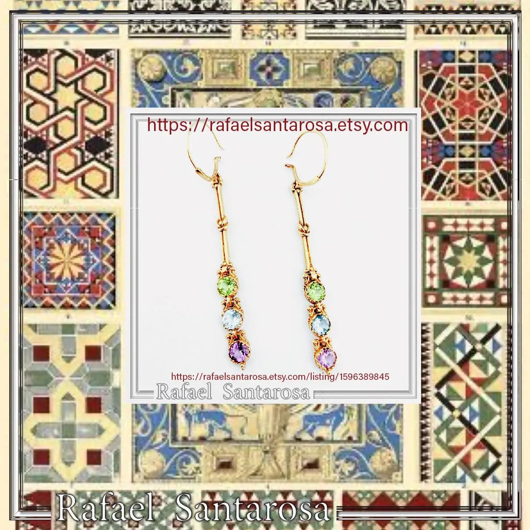 Topaz, Peridot, Amethyst Natural Gemstone Dangle Earrings: Gold Filled Sterling Silver — additional product image 10 from Rafael Santarosa Fine Jewelry