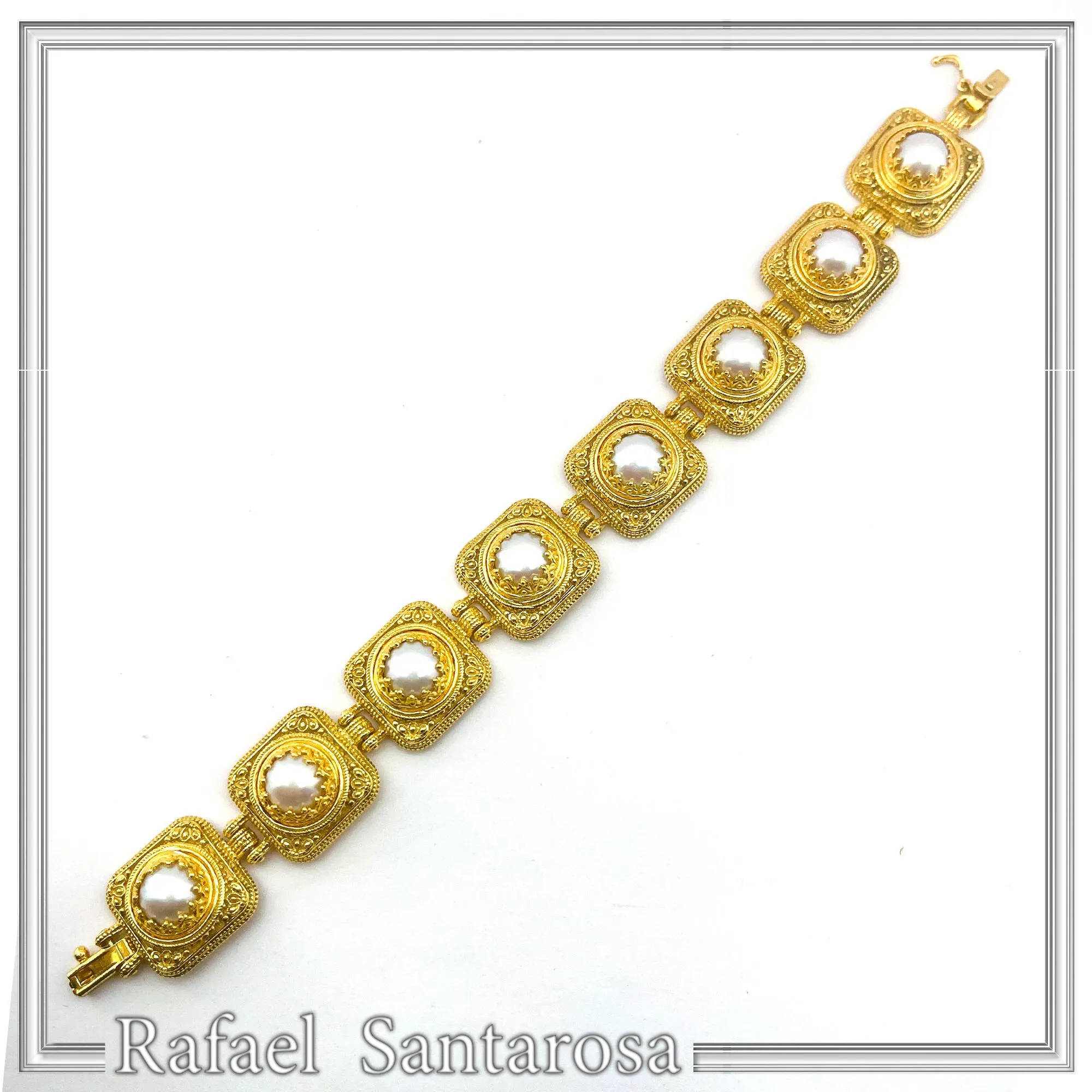 Freshwater Pearl Ancient Greek Way Filigree Beaded Bracelet: Sterling Silver 18K Gold Filled — additional product image 5 from Rafael Santarosa Fine Jewelry