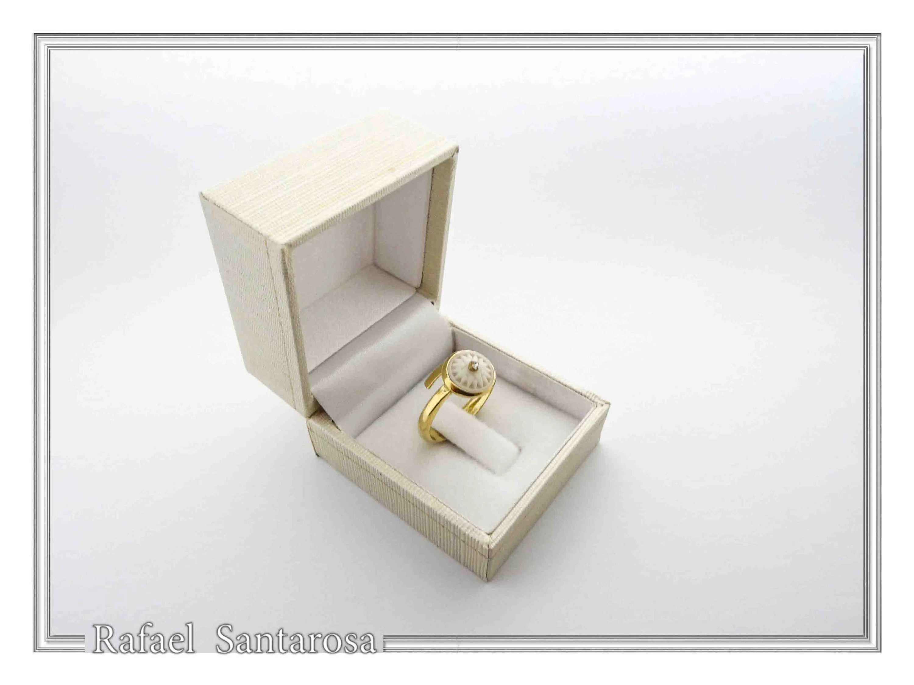 Greek Macedonian Sun Adjustable Statement Ring: Sculptured Marble, Zircon, 18K Gold-Filled Sterling Silver — additional product image 10 from Rafael Santarosa Fine Jewelry