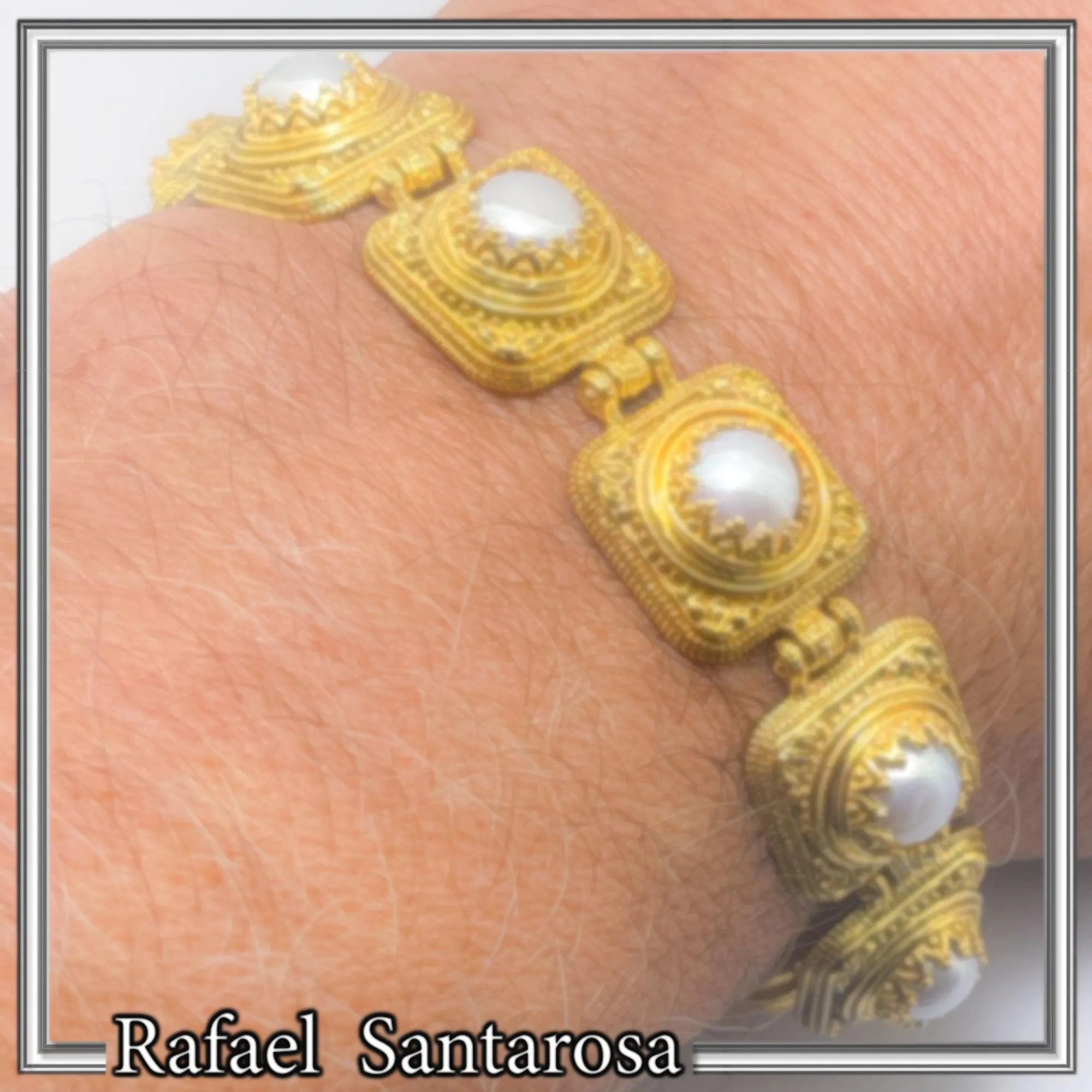 Freshwater Pearl Ancient Greek Way Filigree Beaded Bracelet: Sterling Silver 18K Gold Filled — additional product image 3 from Rafael Santarosa Fine Jewelry