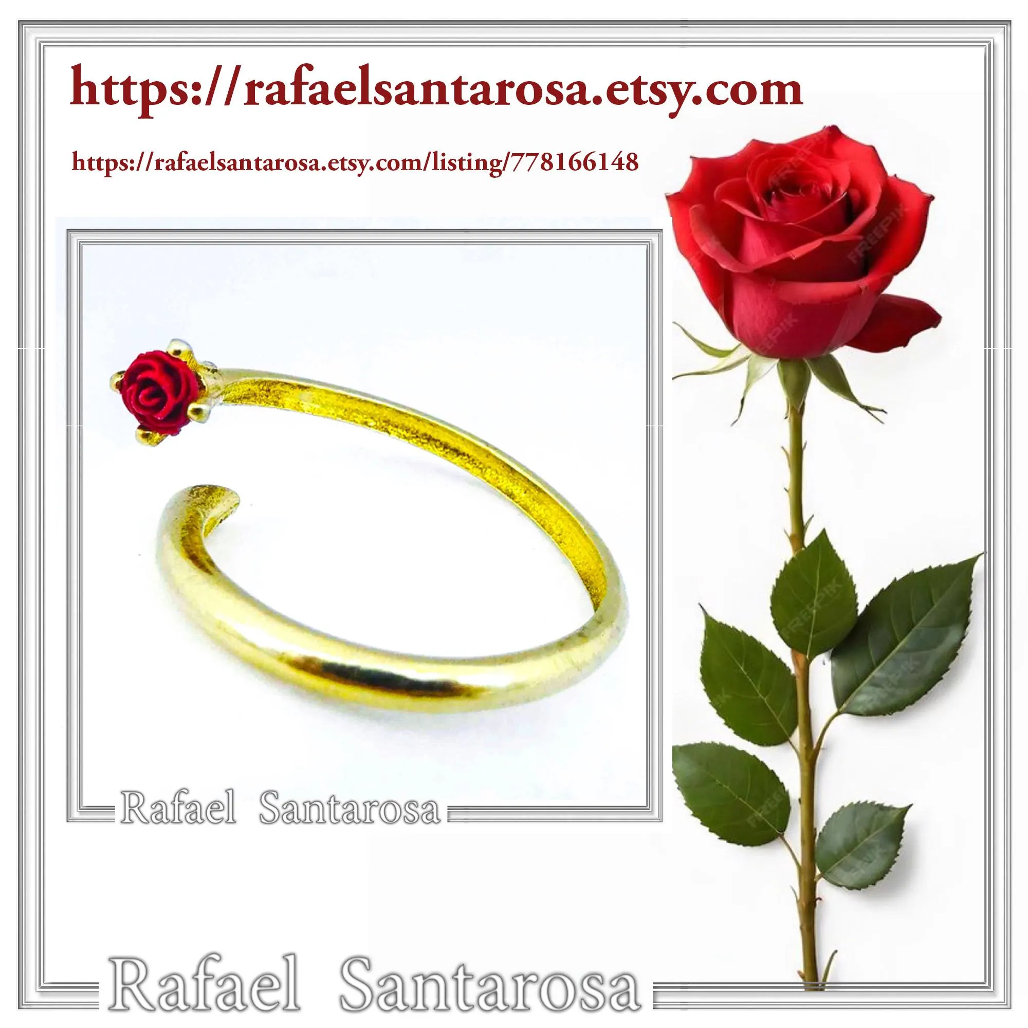 Adjustable Band with Alabaster Rose flower gem: Handmade Sterling Silver 18K Gold-Filled Ring — additional product image 10 from Rafael Santarosa Fine Jewelry