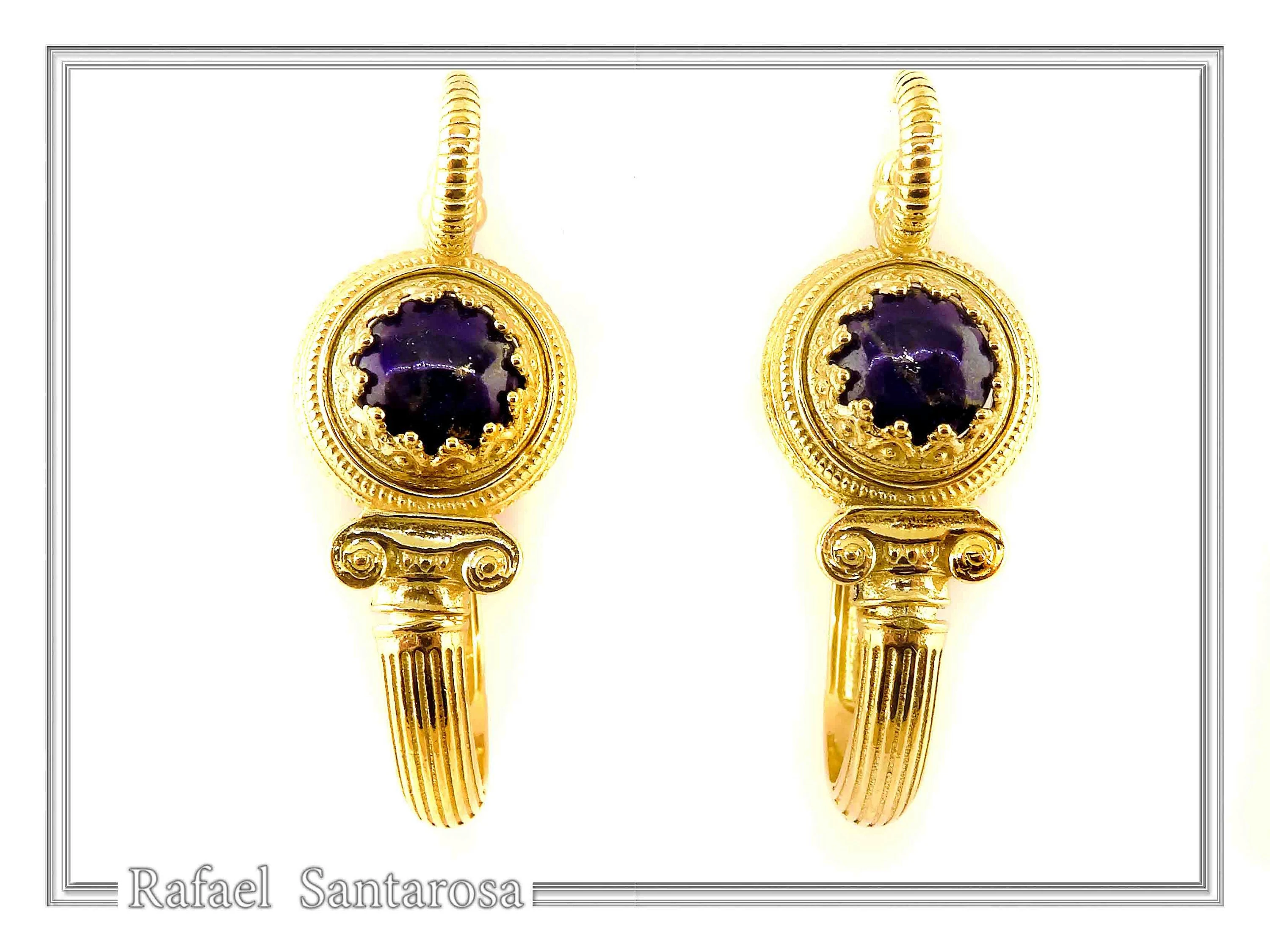 Genuine Lapis Lazuli Greek Column Hoop Earrings: 18K Gold-Filled Sterling Silver, Museum Jewelry — additional product image 5 from Rafael Santarosa Fine Jewelry