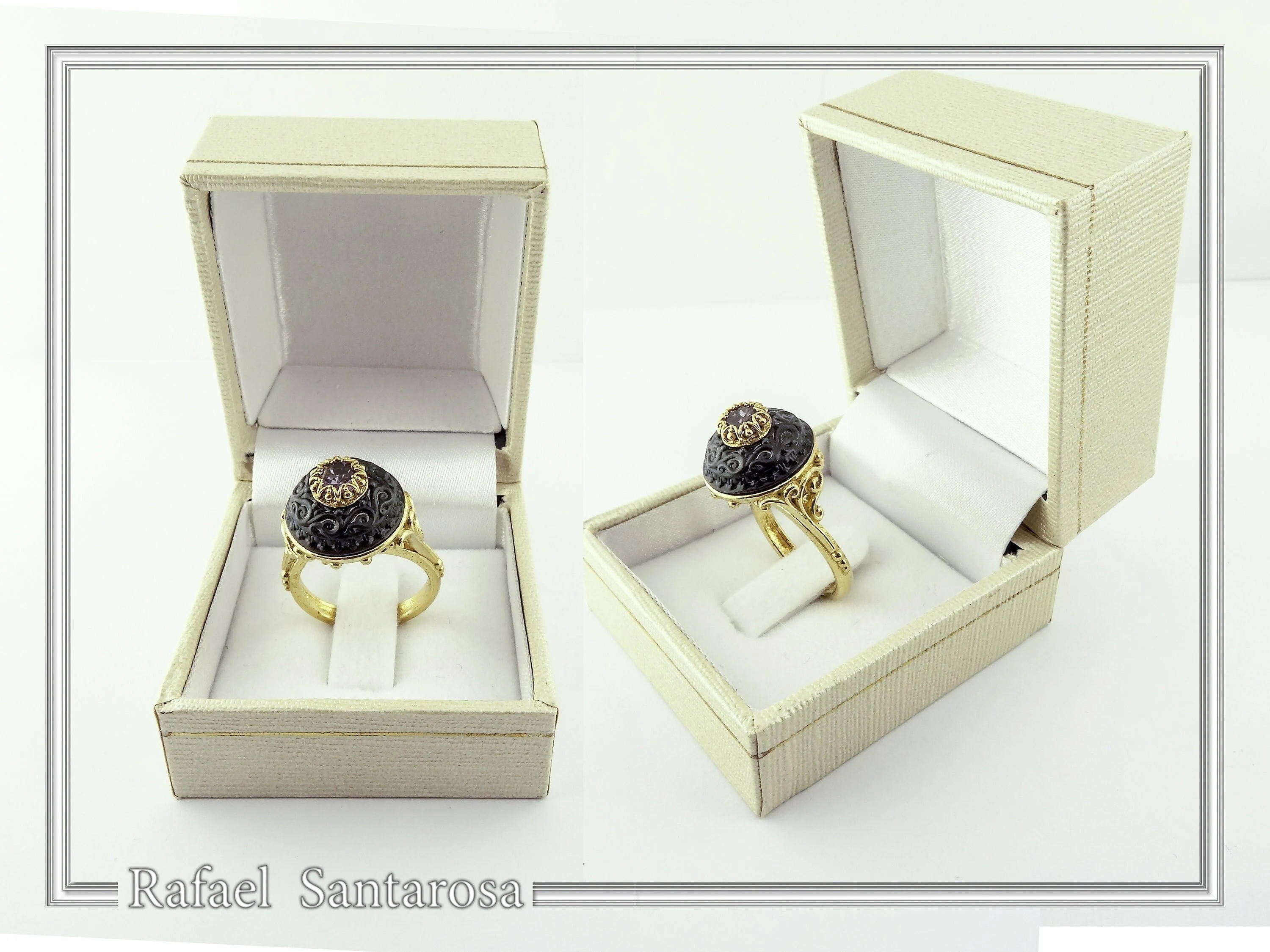 Natural Amethyst Black and Gold Byzantine Ring: 18K Gold Filled & Oxidized Sterling Silver — additional product image 9 from Rafael Santarosa Fine Jewelry