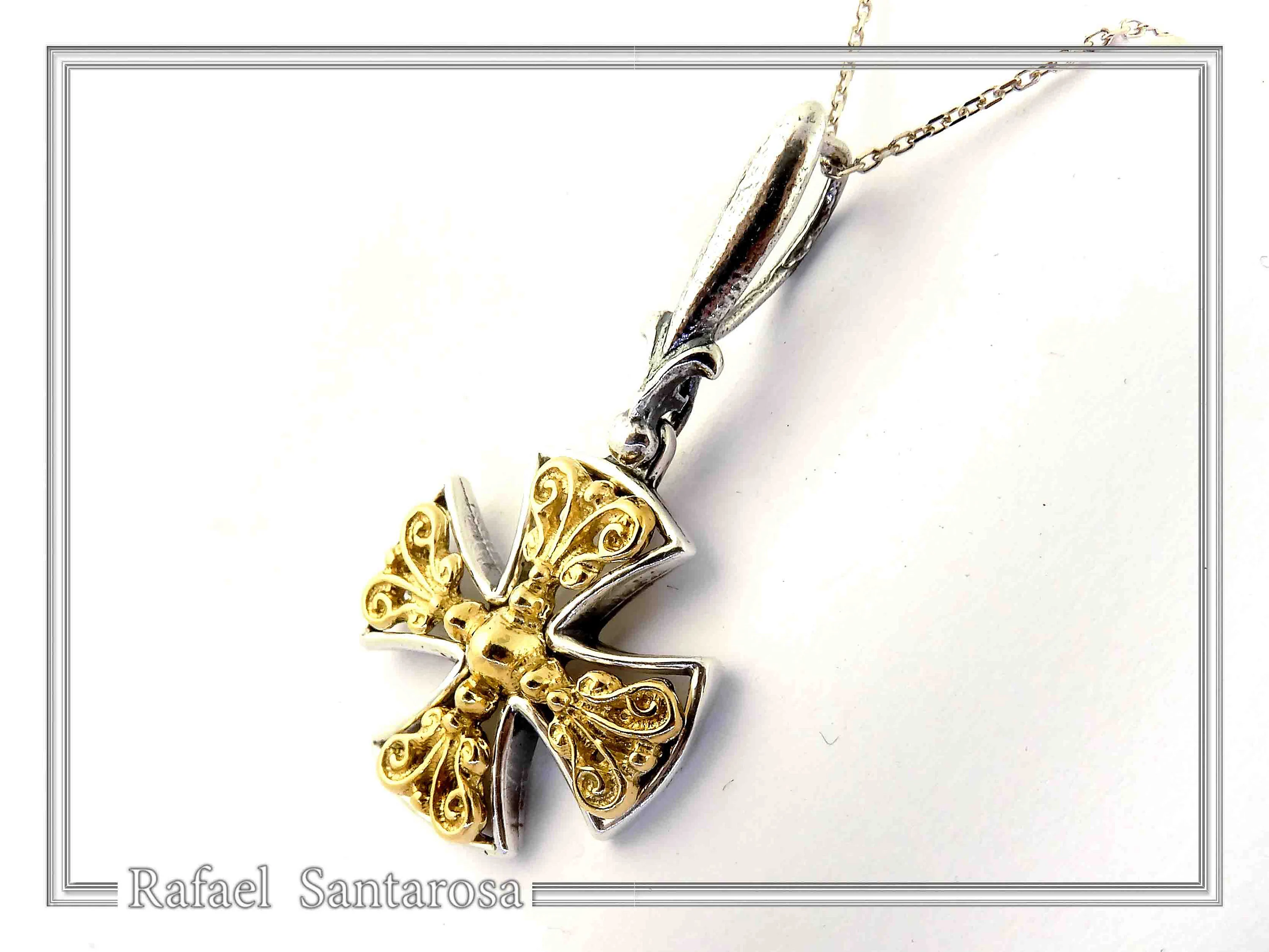 Byzantine Museum Religious Cross Pendant: 18K Gold Filled Filigree Cross on Oxidized Sterling Silver — additional product image 3 from Rafael Santarosa Fine Jewelry