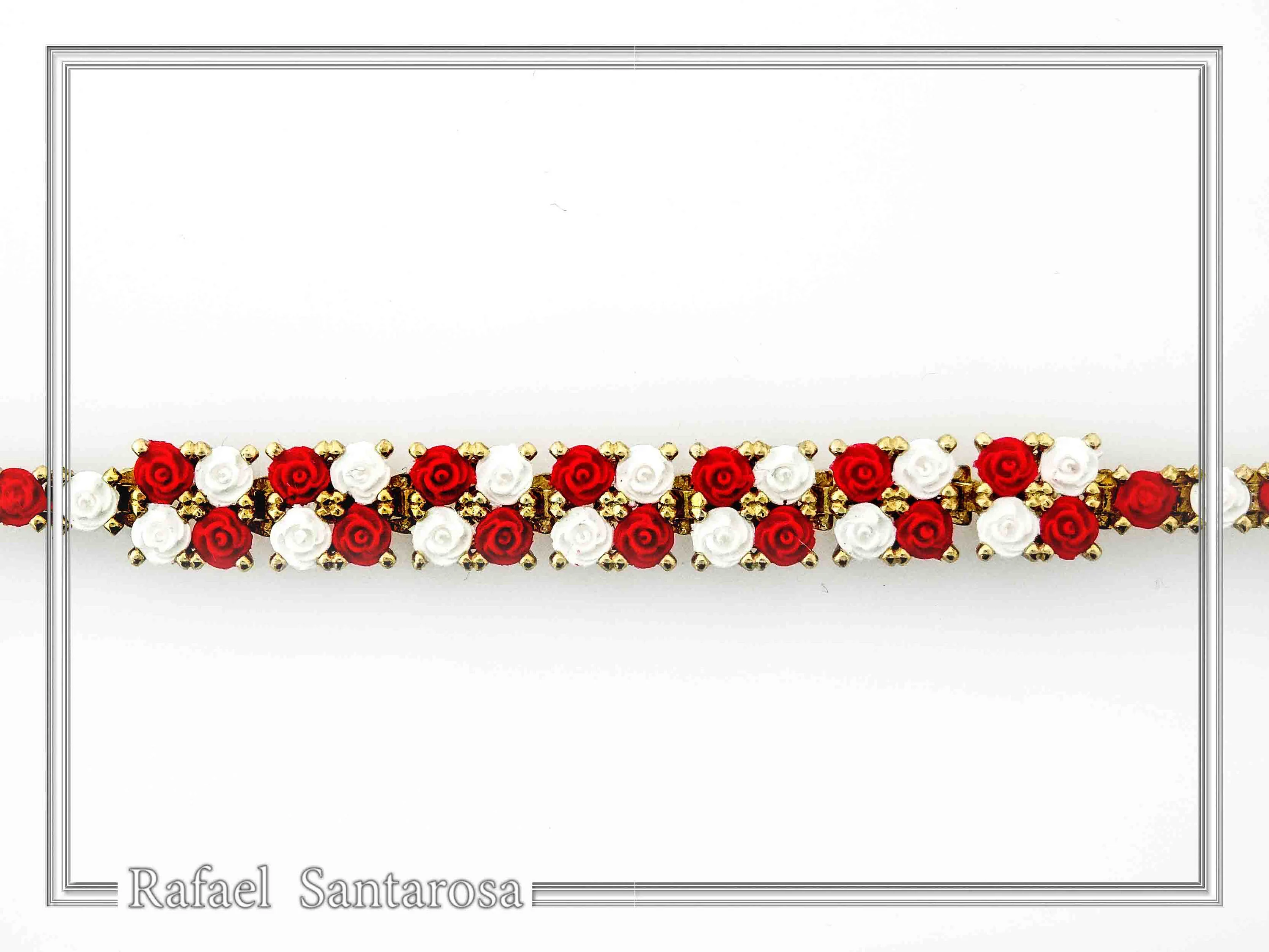 Tennis bracelet with red & white rose flowers on square beads. 18K gold filled silver — additional product image 3 from Rafael Santarosa Fine Jewelry