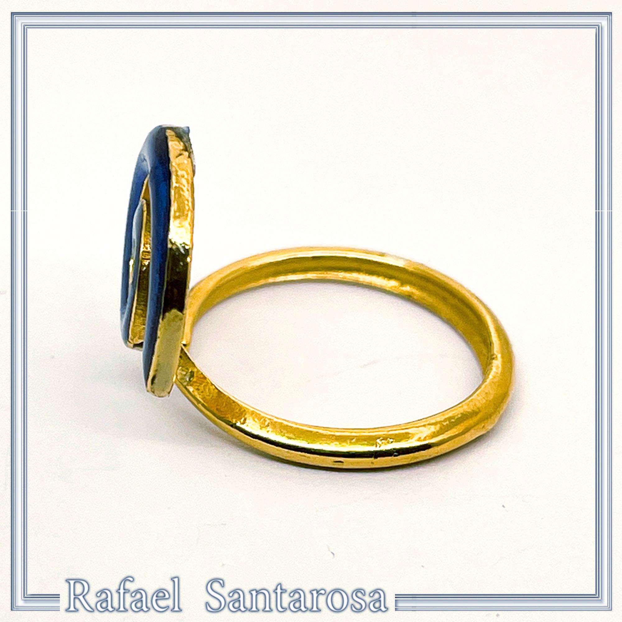 Blue Enamel Spiral Adjustable Statement Ring: Eternity Symbol 18 Karat Gold Filled Sterling Silver — additional product image 3 from Rafael Santarosa Fine Jewelry