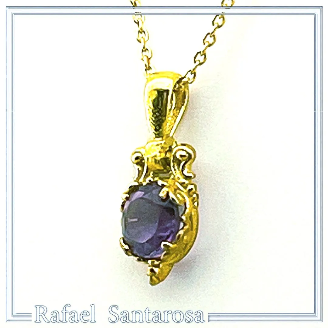 Natural Amethyst Byzantine Delicate Charm Necklace: Filigree Sterling Silver Bezel 18K Gold-Filled — additional product image 6 from Rafael Santarosa Fine Jewelry
