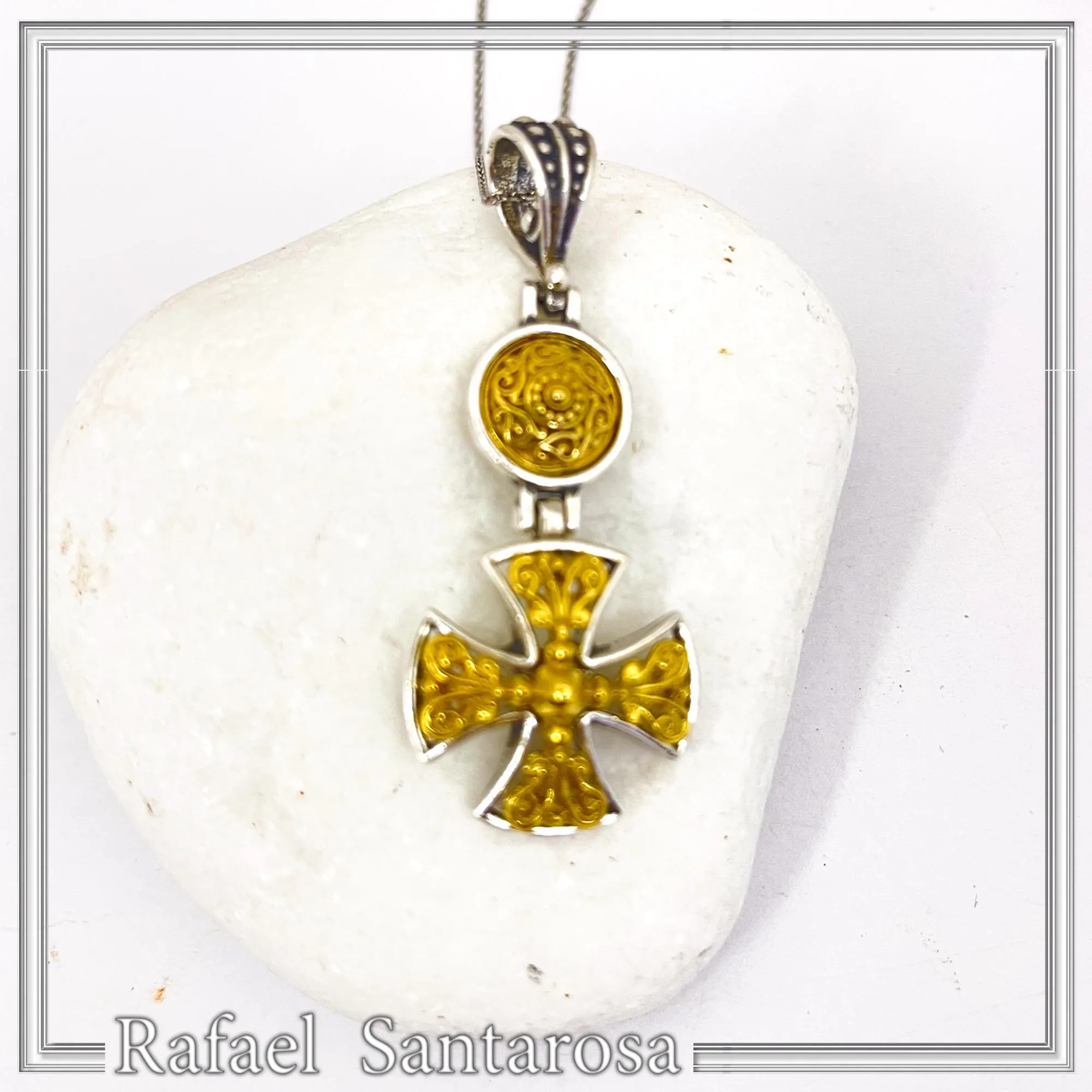 Byzantine Cross Necklace Sterling Silver Oxidized & 18K Gold Filled Handmade Pendant, Medieval Christian Jewelry — additional product image 8 from Rafael Santarosa Fine Jewelry
