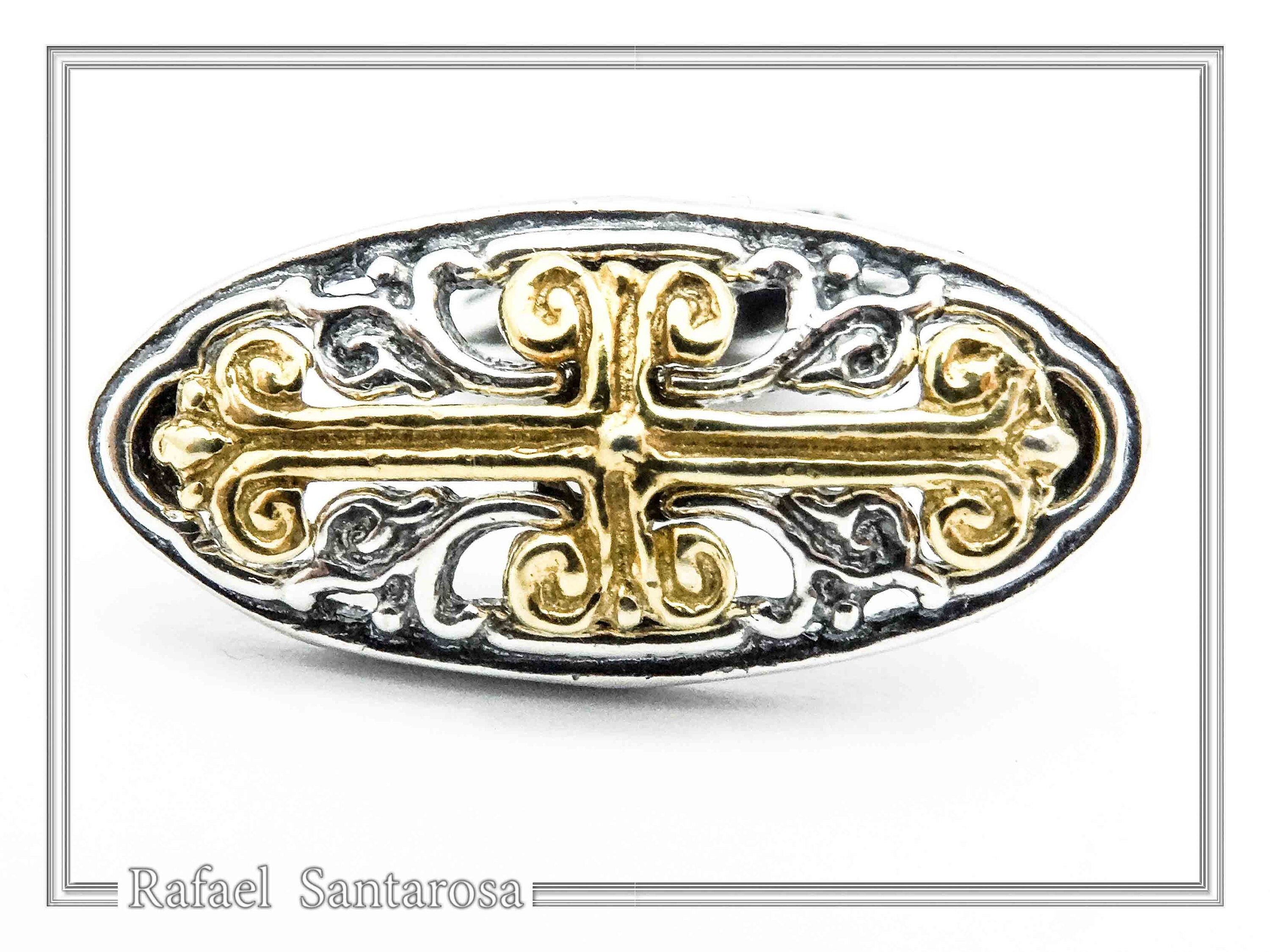 Byzantine Cross Cufflinks for Him: 18K Gold Filled on Oxidized Sterling Silver Oval Base — additional product image 3 from Rafael Santarosa Fine Jewelry