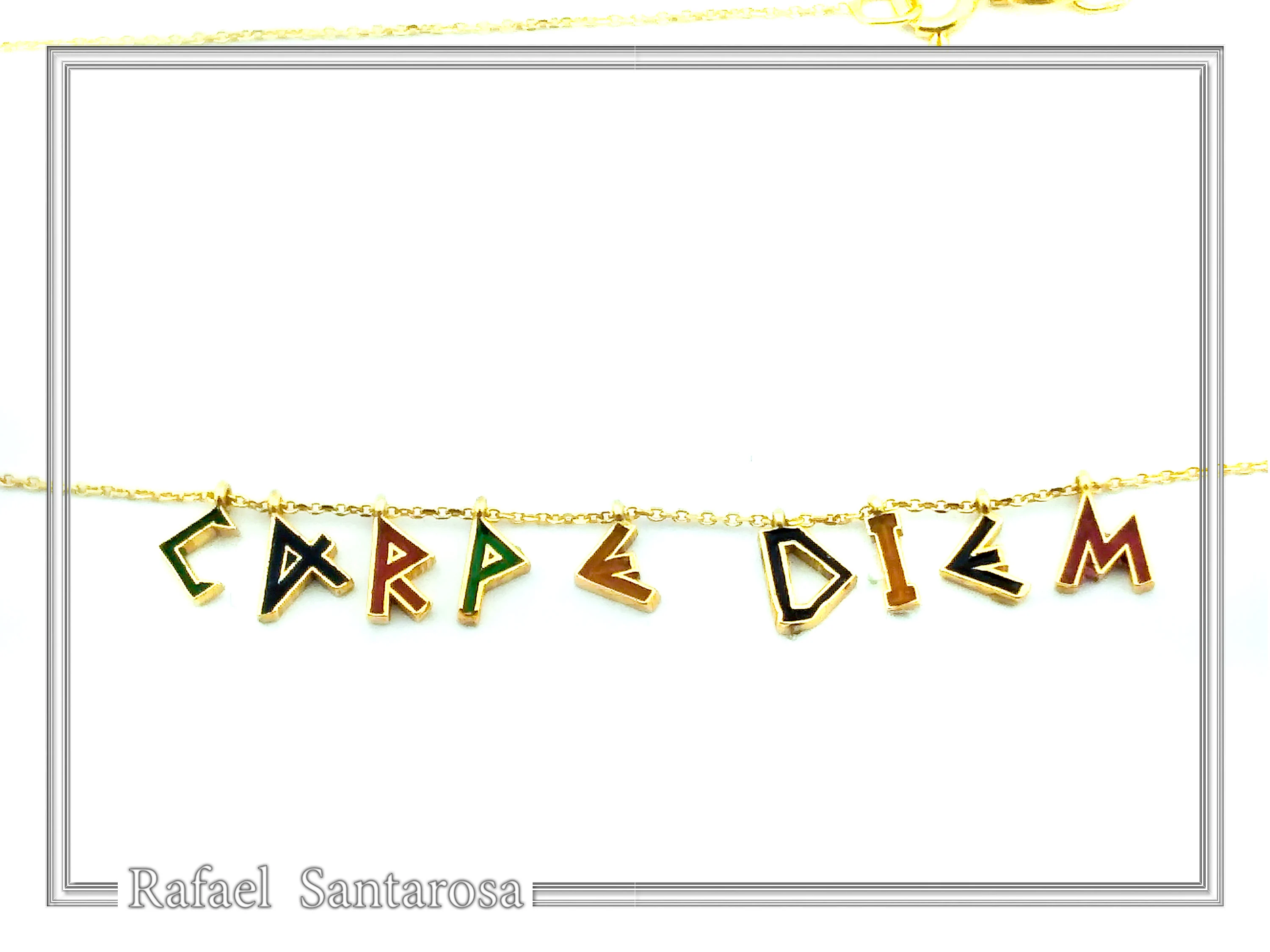 Personalized Carpe Diem Necklace: Gold Filled Silver Beaded Charm, Enamel Latin Font — additional product image 6 from Rafael Santarosa Fine Jewelry