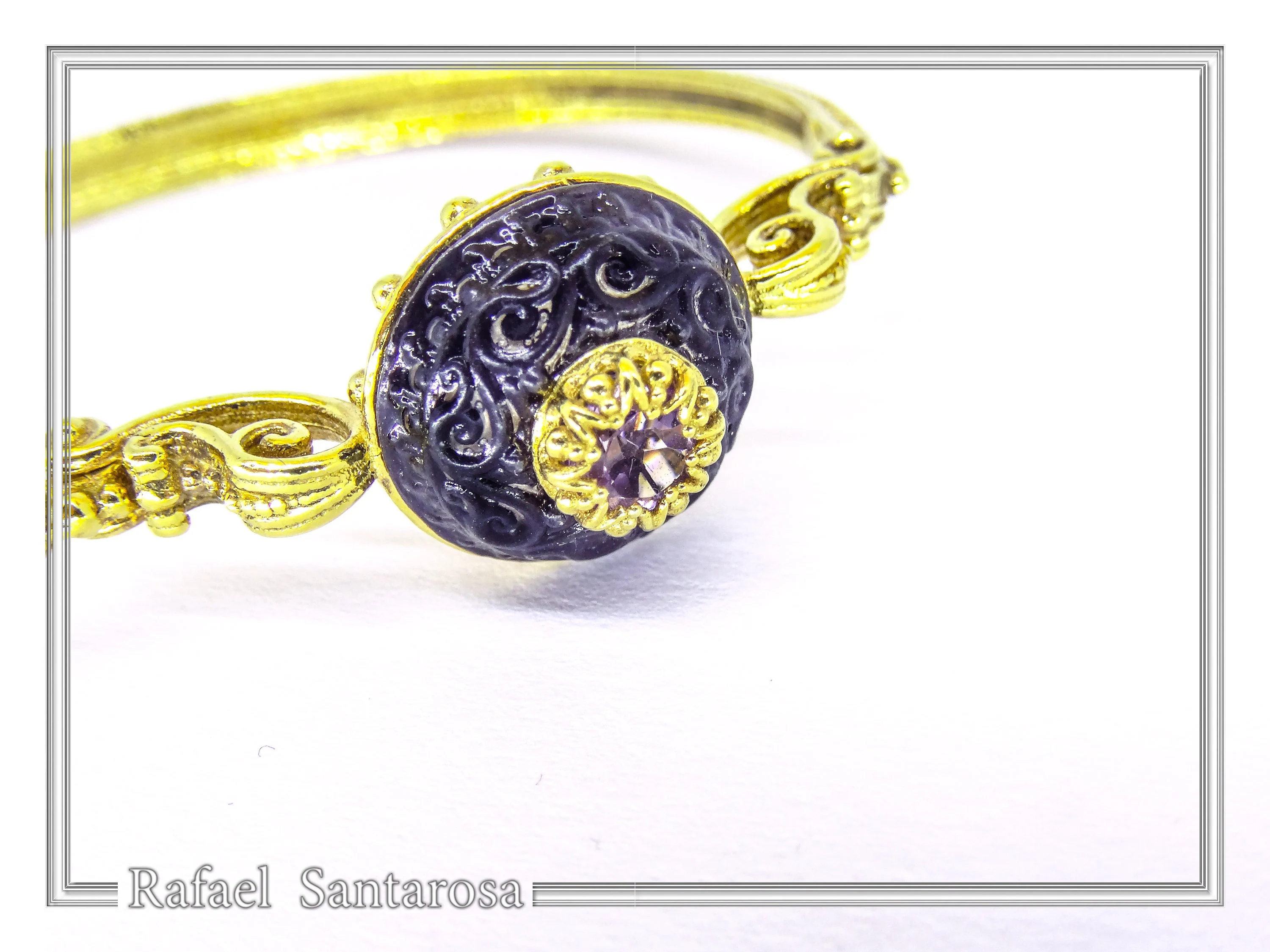 Art Deco Silver Bracelet: Amethyst, Topaz, Garnet, Gold Filled Filigree — additional product image 2 from Rafael Santarosa Fine Jewelry
