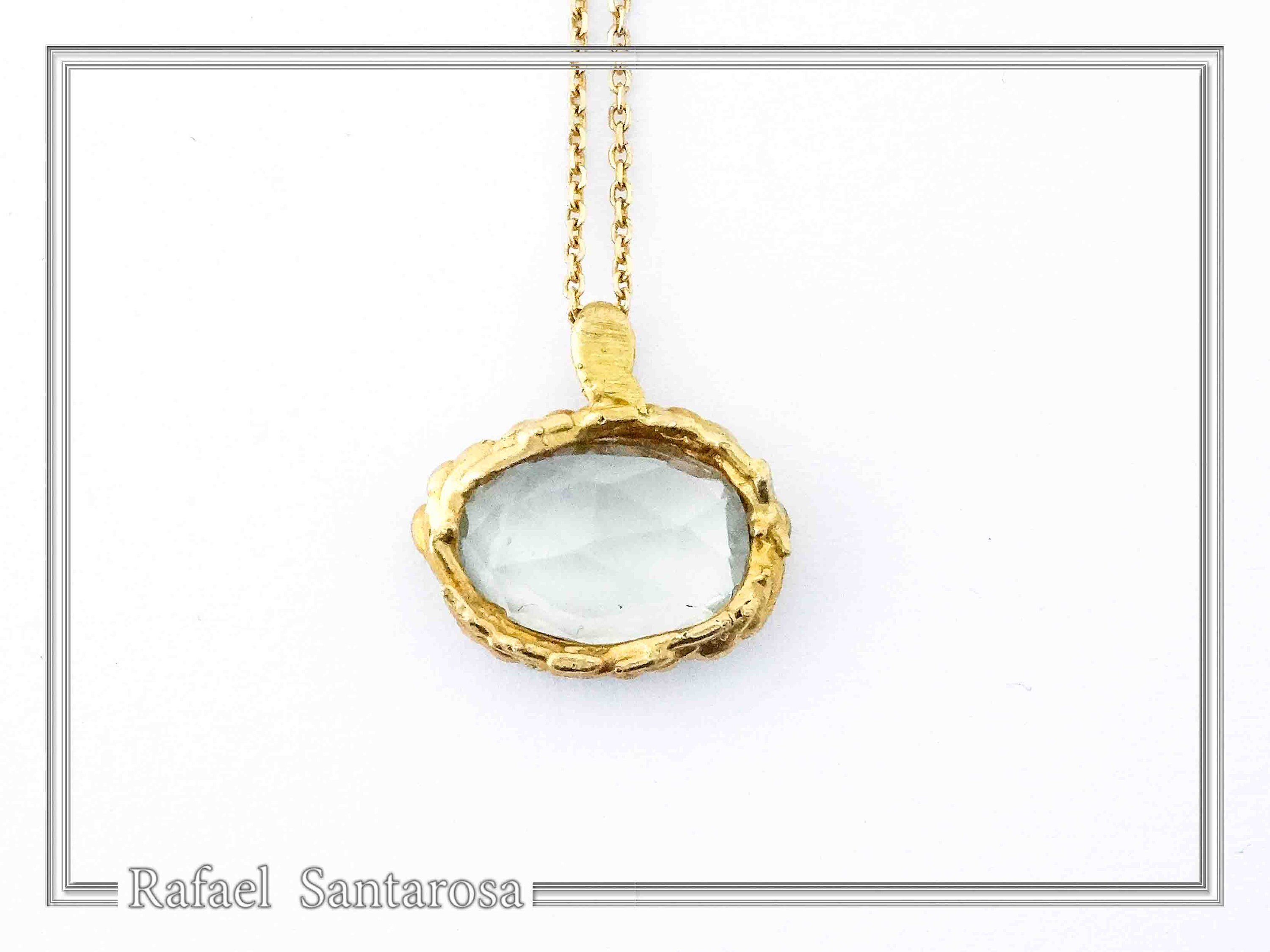 Natural Sky-Blue Topaz Pendant: Floral Bezel 18K Gold-Filled Sterling Silver Charm — additional product image 8 from Rafael Santarosa Fine Jewelry