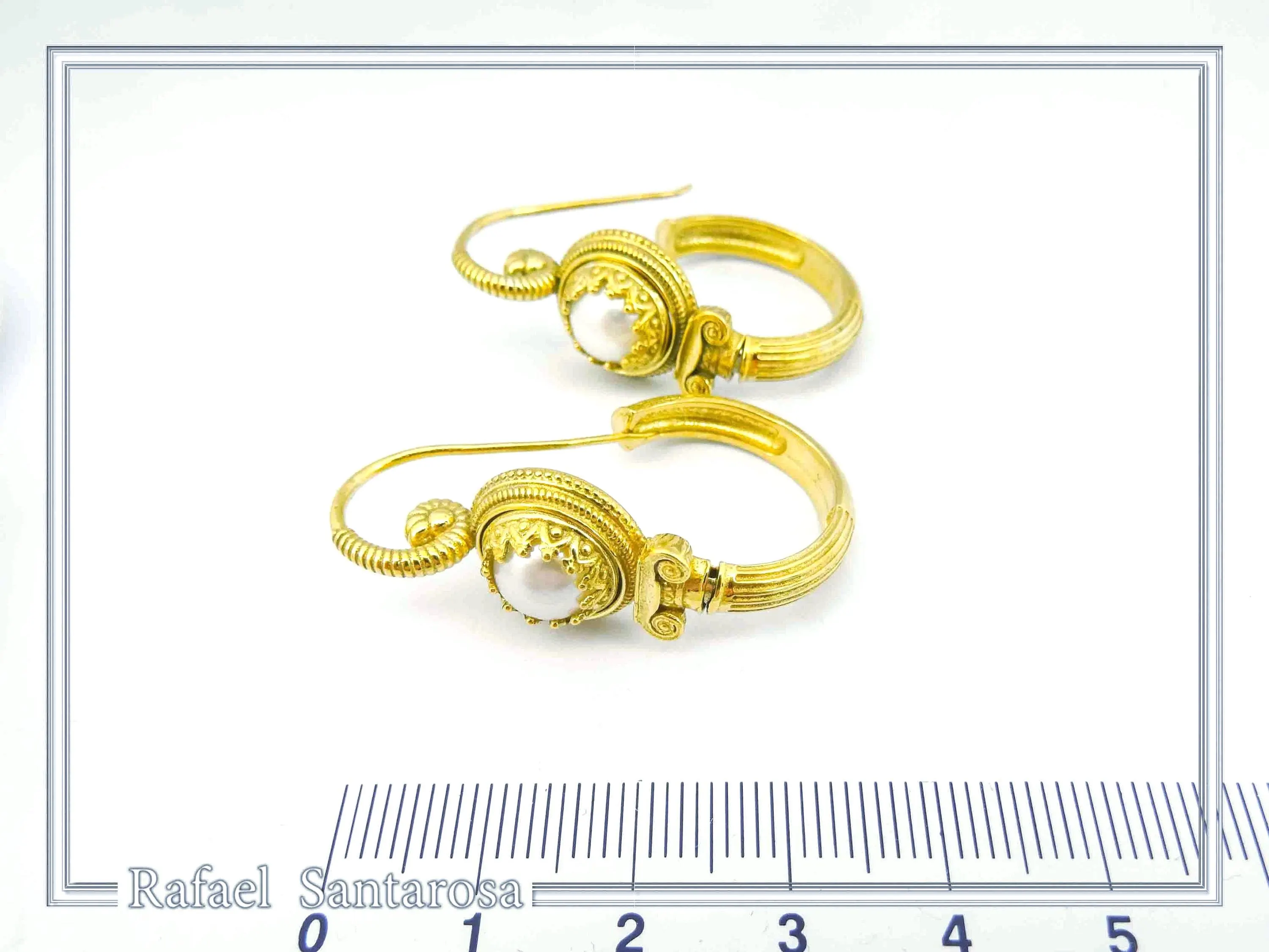 Ancient Greek Ionian Temple Column Natural Pearl Hoop Earrings Gold Filled Silver: Museum Jewelry — additional product image 7 from Rafael Santarosa Fine Jewelry