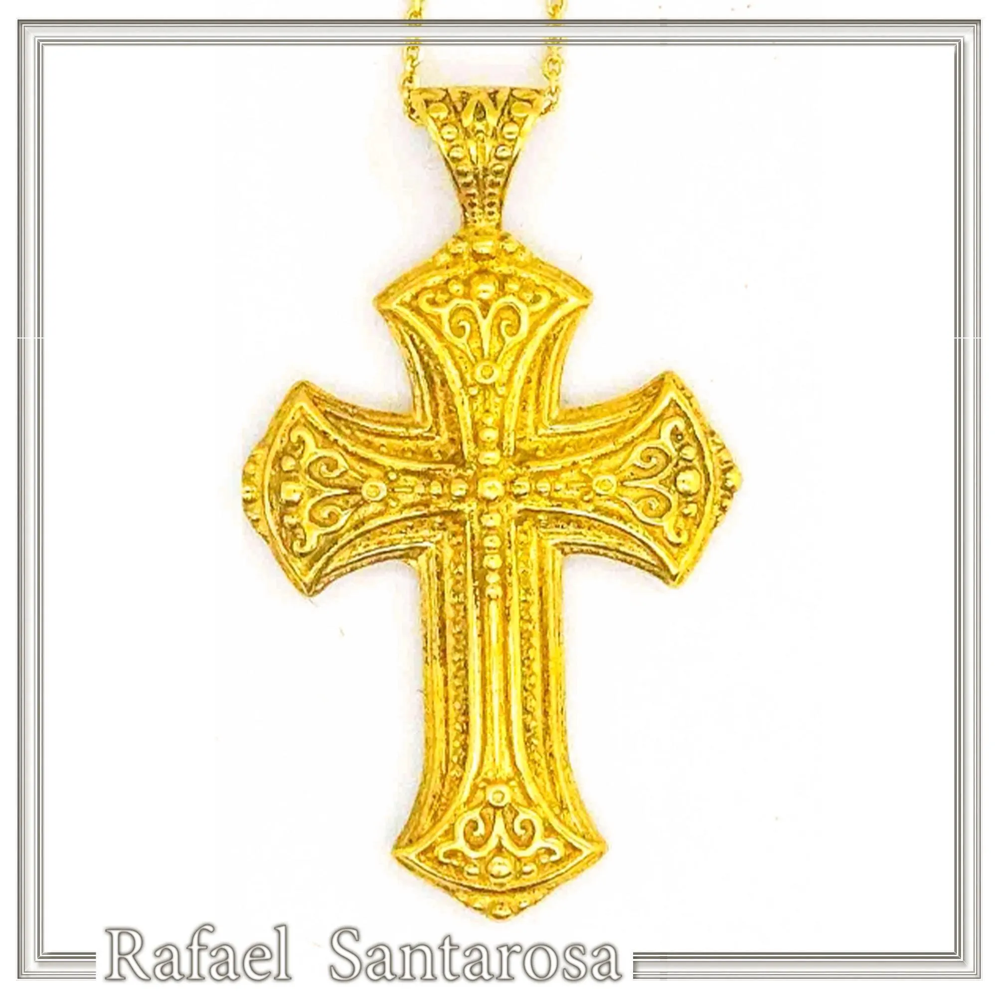 Byzantine Filigree Cross: 18k Solid Yellow Gold Greek Orthodox Religious Baptism Cross Pendant