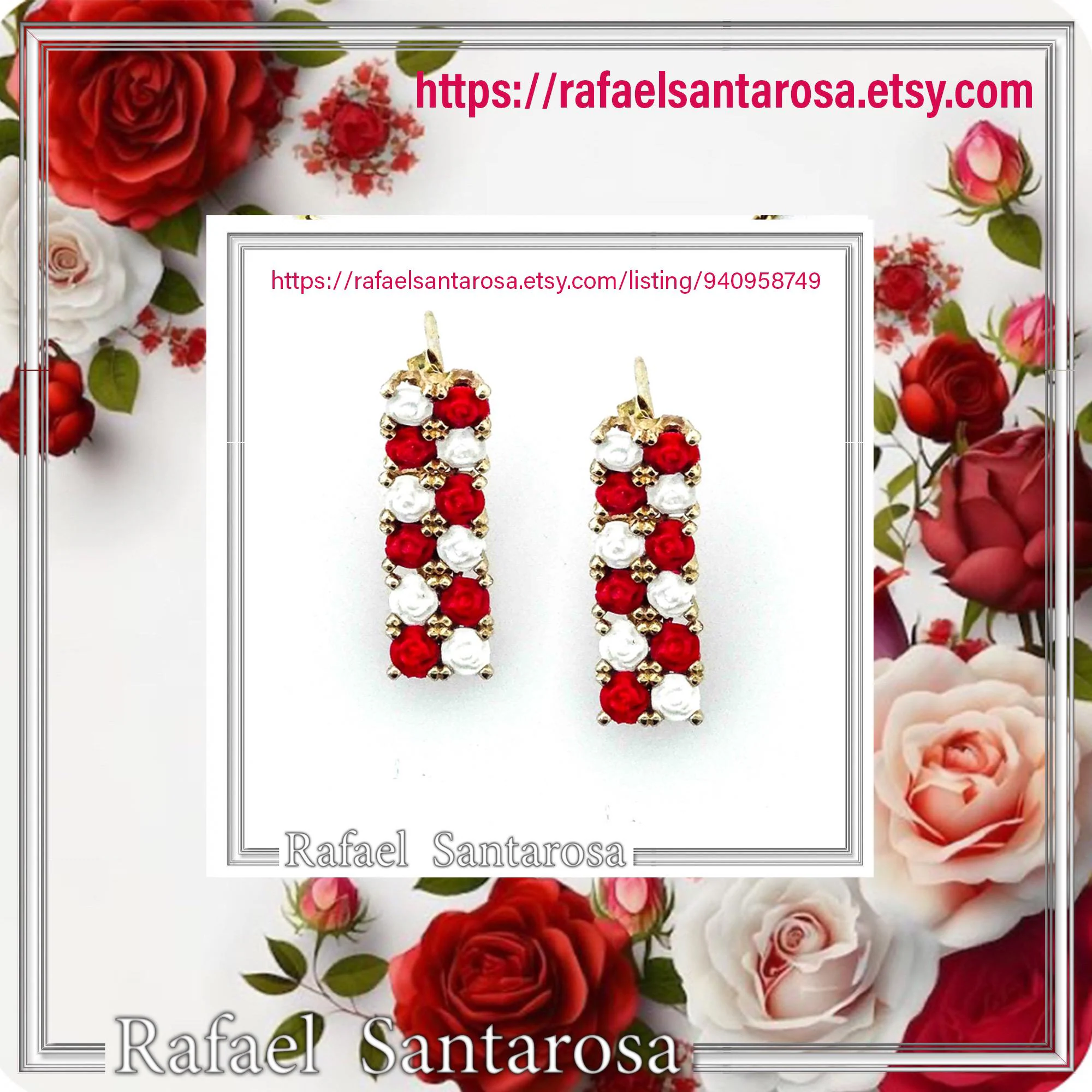 Rose Flowers alabaster gems pave Earrings: Sterling Silver Gold-Filled Floral Studs — additional product image 10 from Rafael Santarosa Fine Jewelry