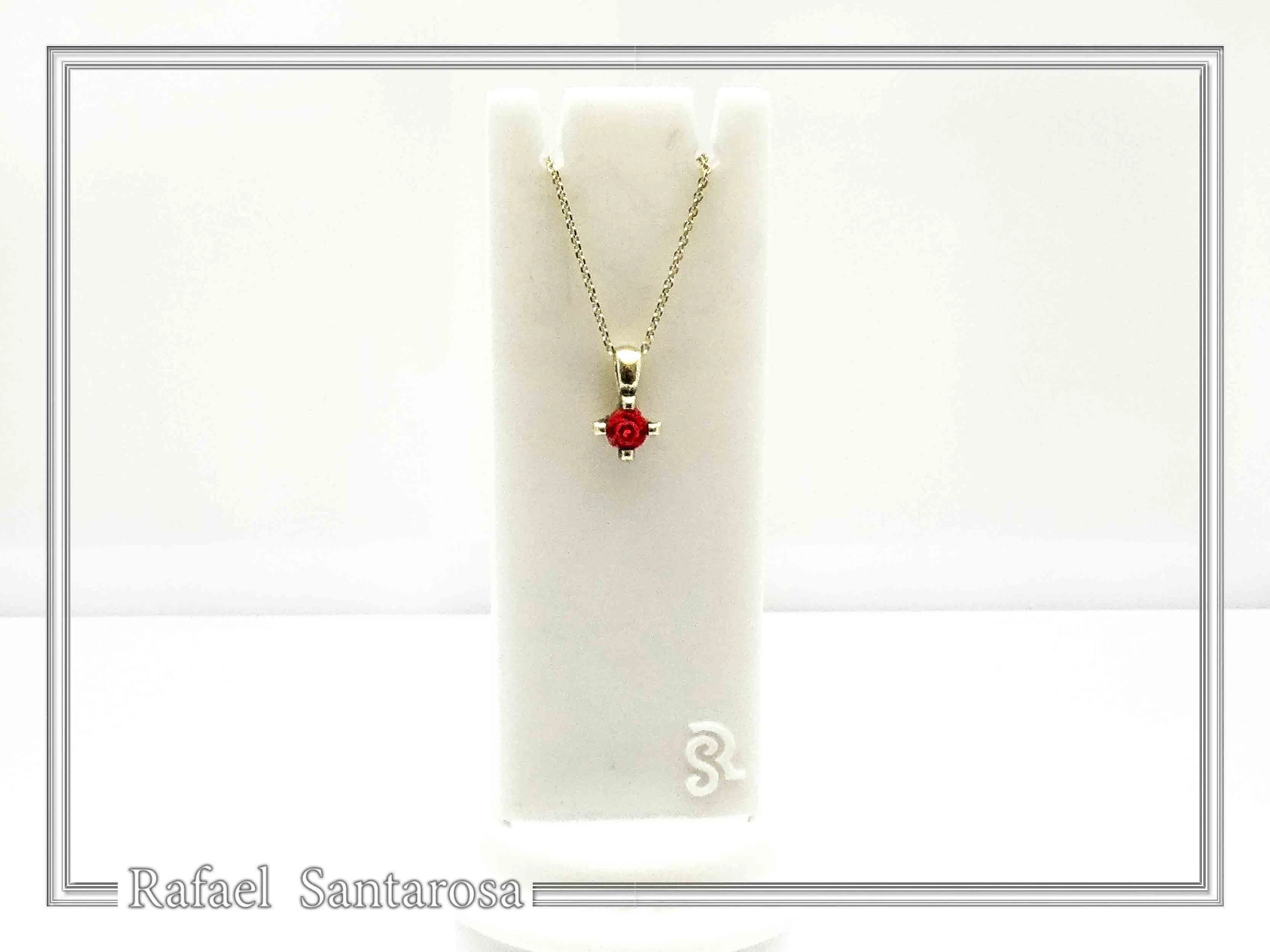 Rose Flower Pendant: Handmade Sculptured Alabaster and 18K Gold-Filled Sterling Silver Necklace — additional product image 3 from Rafael Santarosa Fine Jewelry