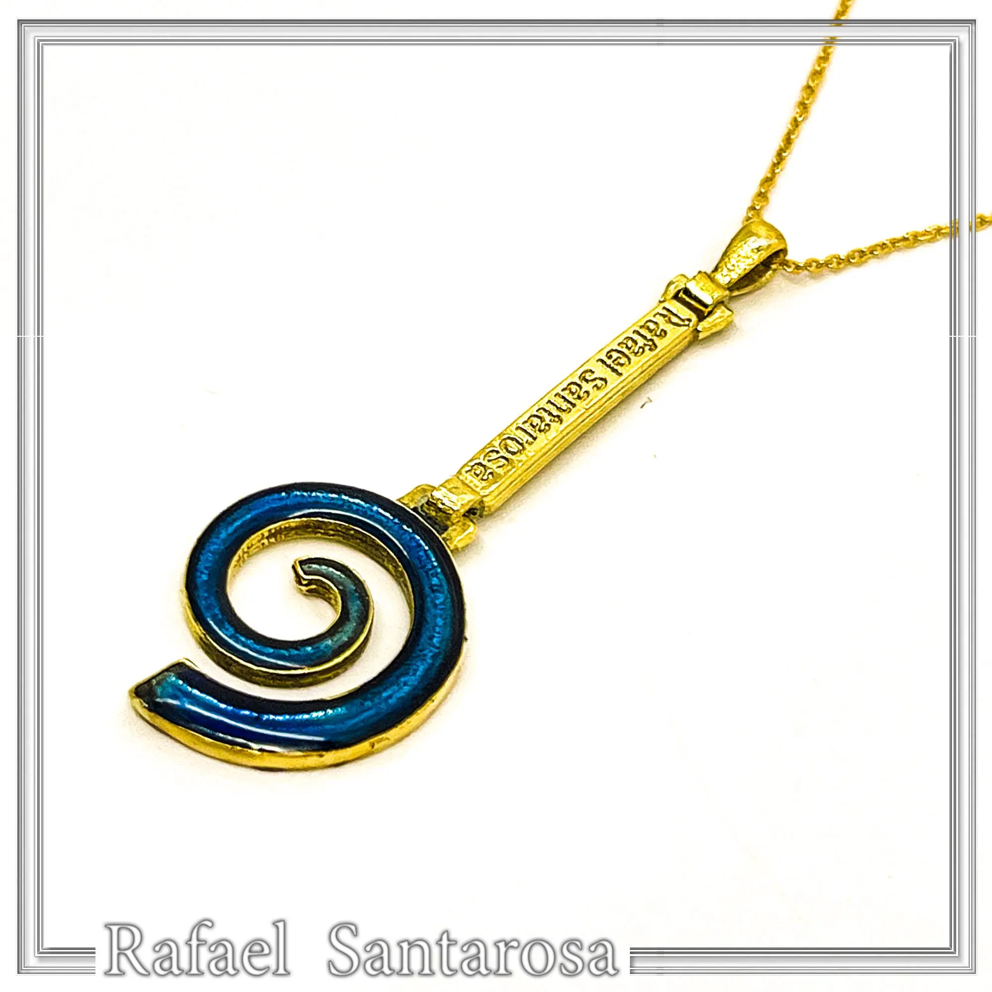 Eternity Symbol Spiral Necklace: Night Blue Transparent Enamel 18K Gold-Filled Sterling Silver Pendant — additional product image 2 from Rafael Santarosa Fine Jewelry