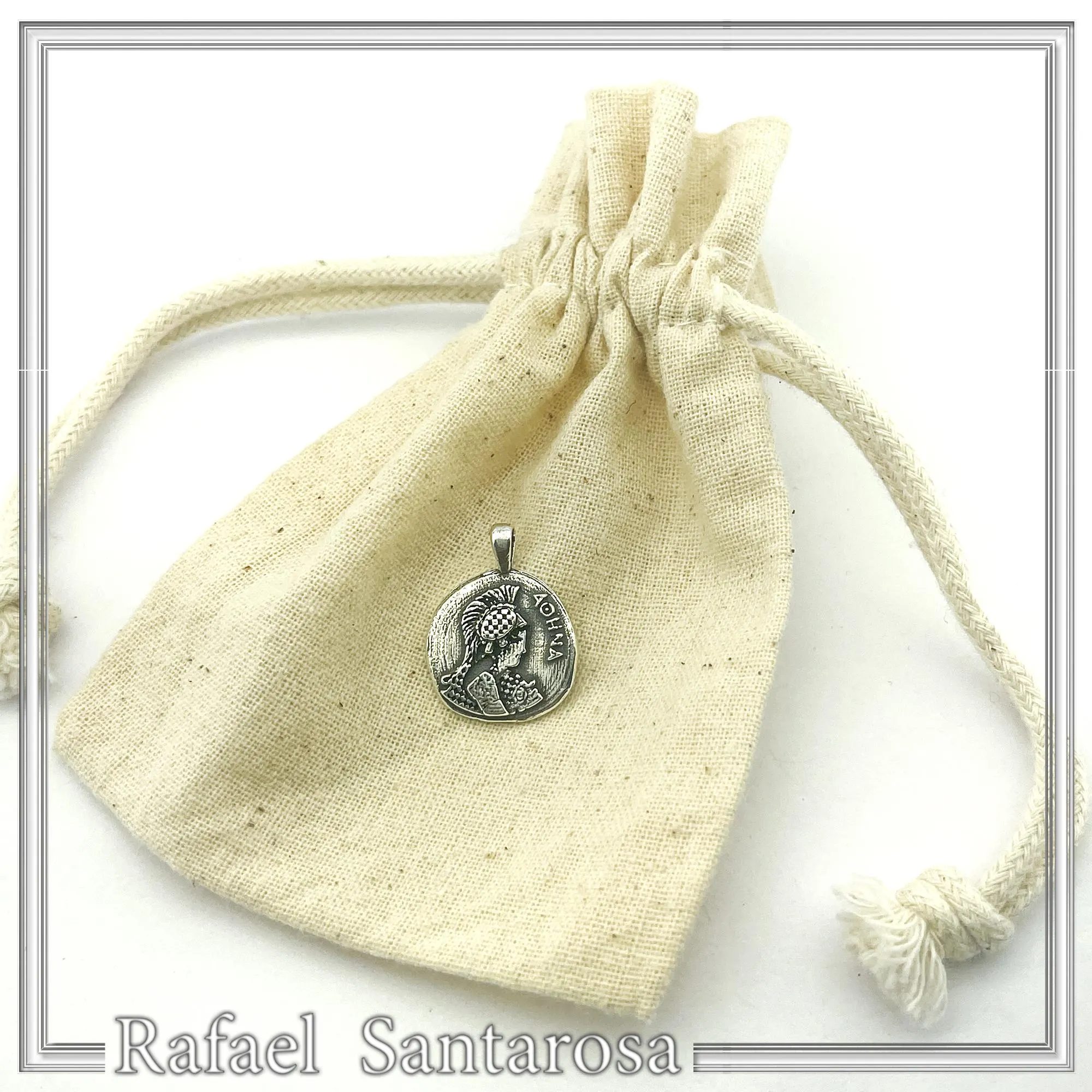 Athena Goddess Victorious Coin Pendant: Greek Museum Replica Oxidized Sterling Silver — additional product image 10 from Rafael Santarosa Fine Jewelry