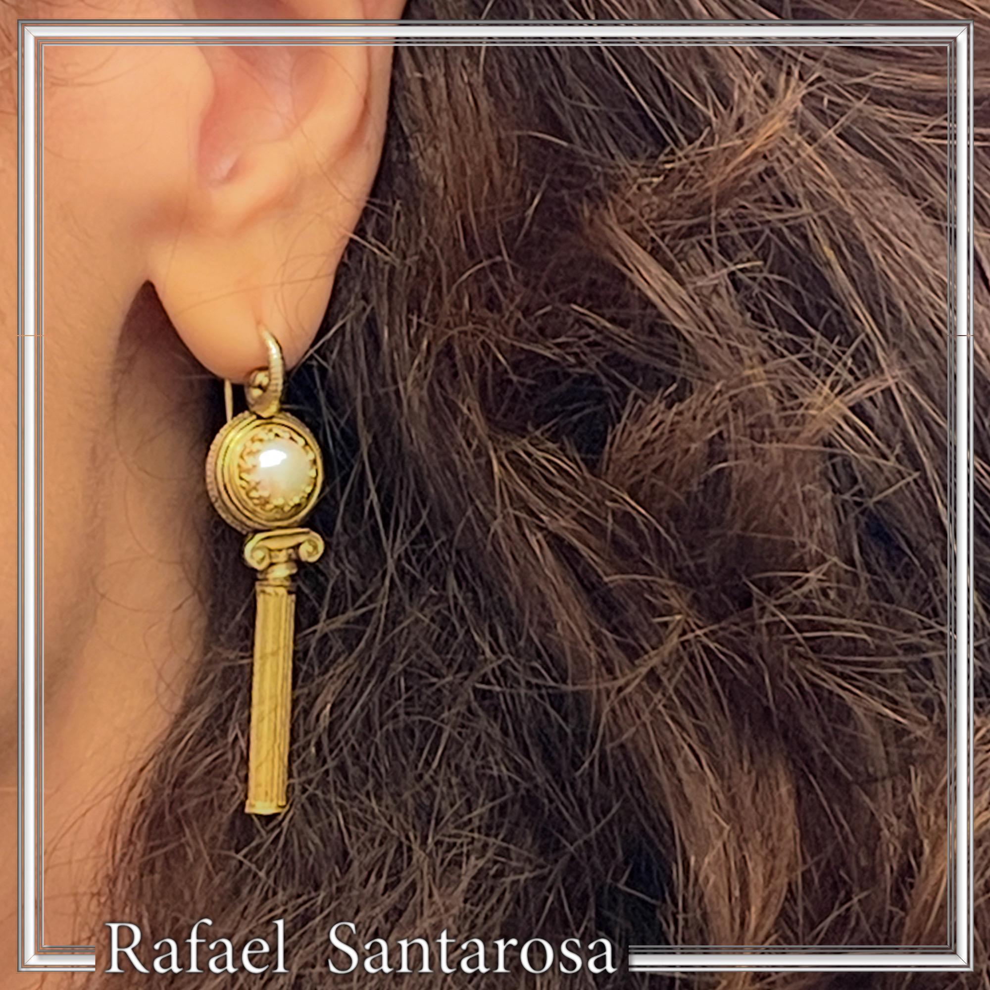Greek Temple Column Natural Pearl Earrings: 18K Gold Filled Sterling Silver, Greek Museum Jewelry — additional product image 2 from Rafael Santarosa Fine Jewelry