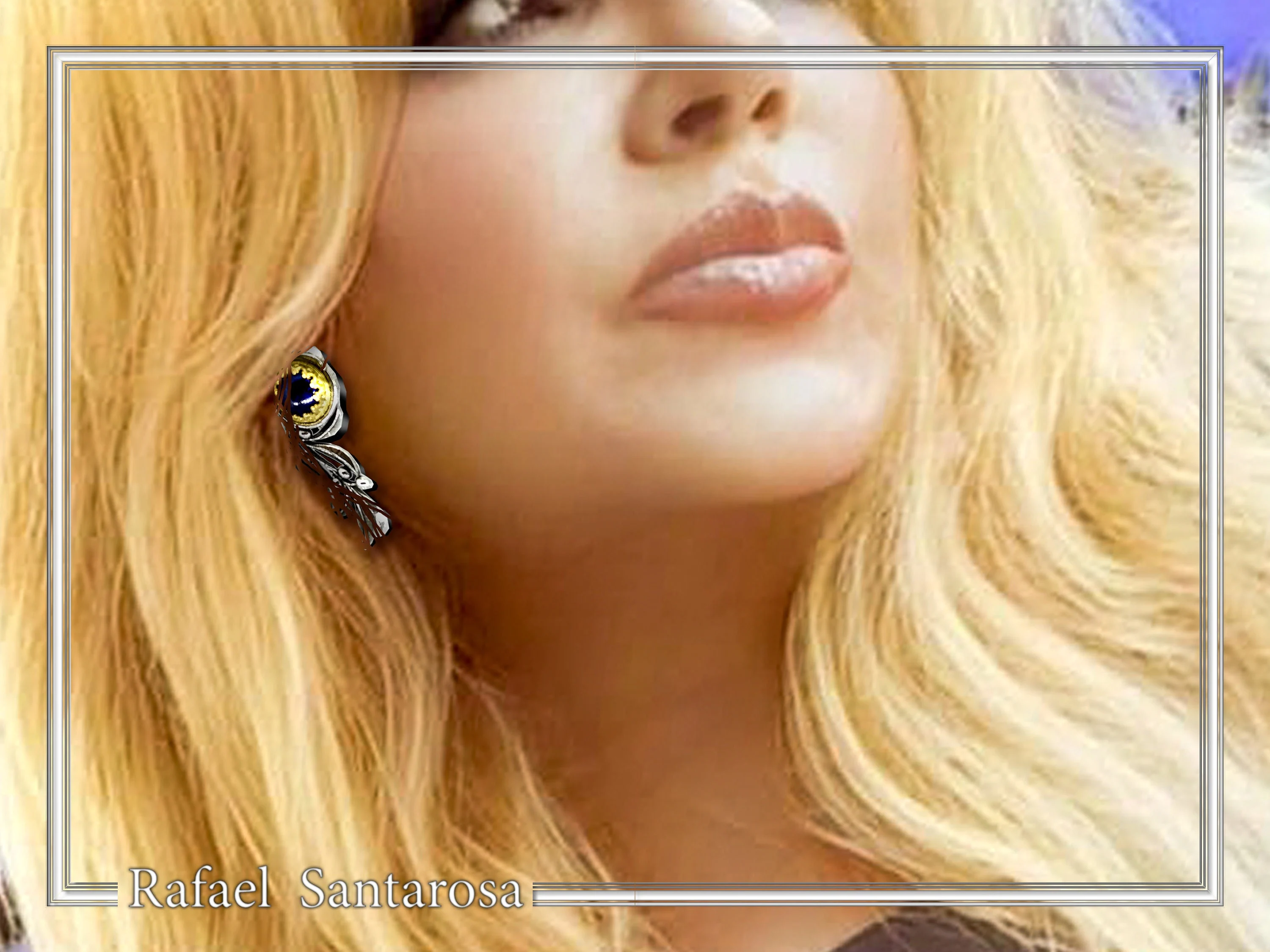 Natural Lapis Lazuli Olive Branch Earrings: Oxidized Sterling Silver, 18K Gold Filled Filigree Bezel — additional product image 3 from Rafael Santarosa Fine Jewelry