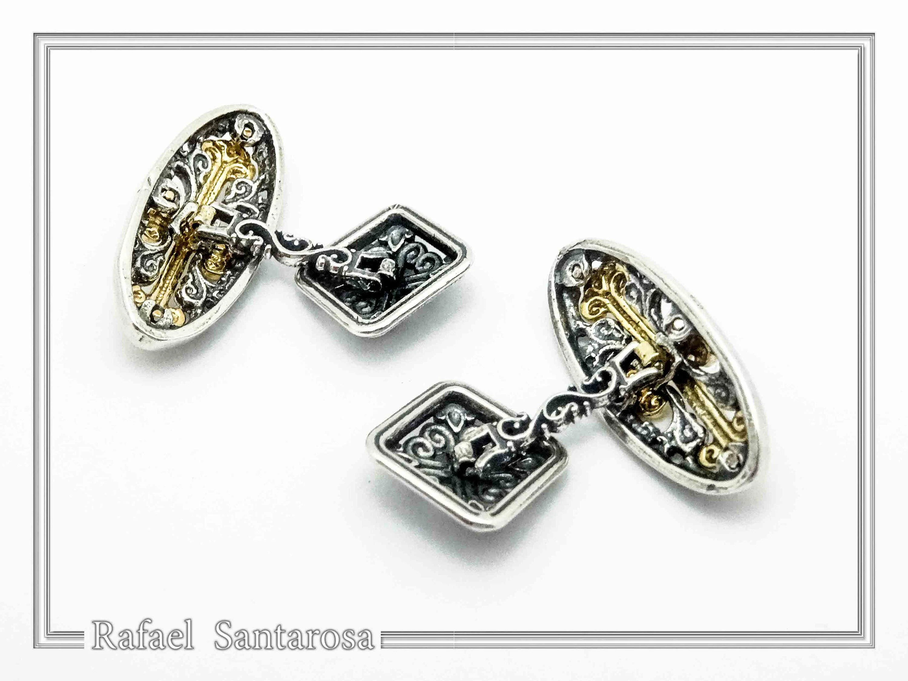 Byzantine Cross Cufflinks for Him: 18K Gold Filled on Oxidized Sterling Silver Oval Base — additional product image 7 from Rafael Santarosa Fine Jewelry