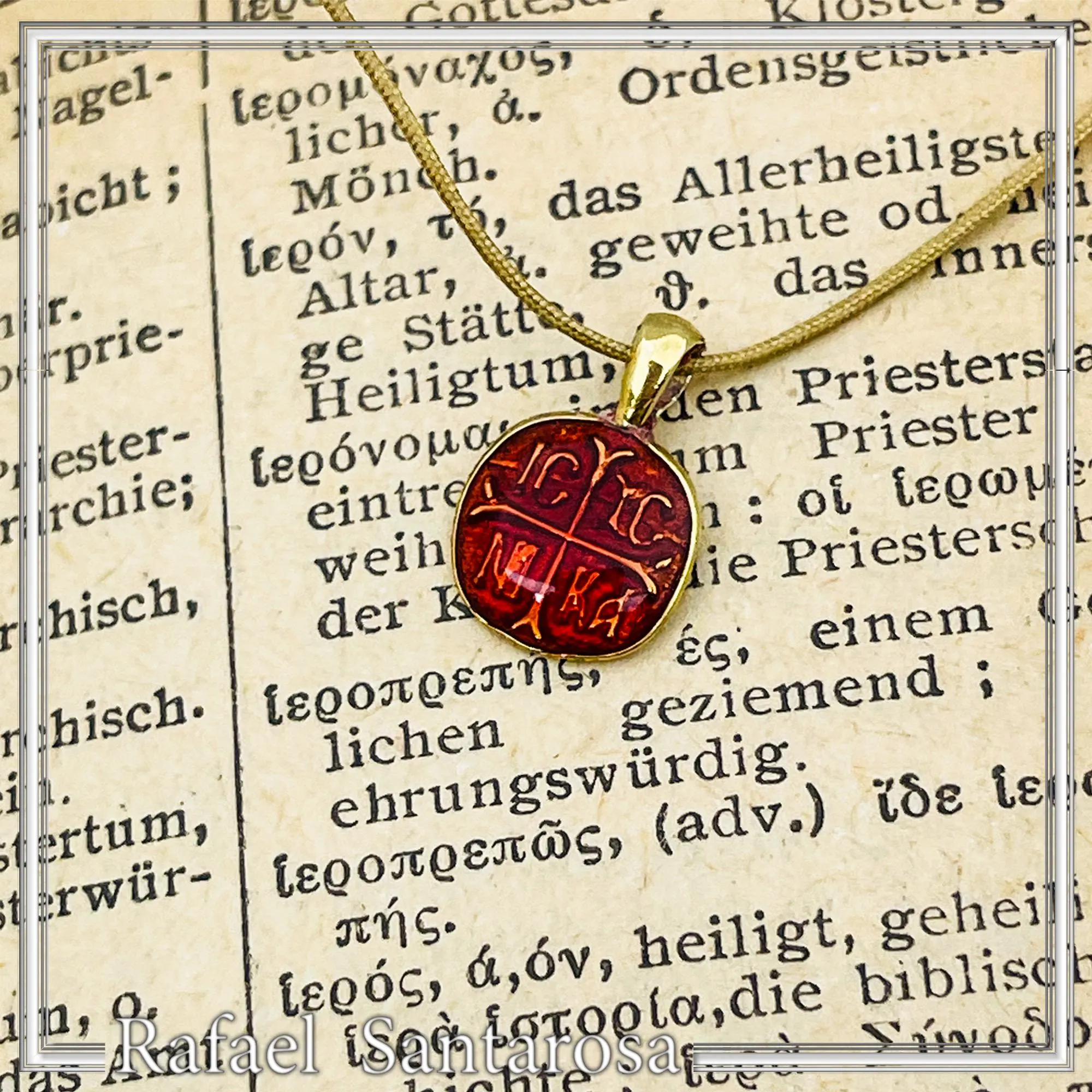 Extra Tiny Protection cross coin icxc nika necklace, red enamel, gold filled Sterling silver. — additional product image 9 from Rafael Santarosa Fine Jewelry