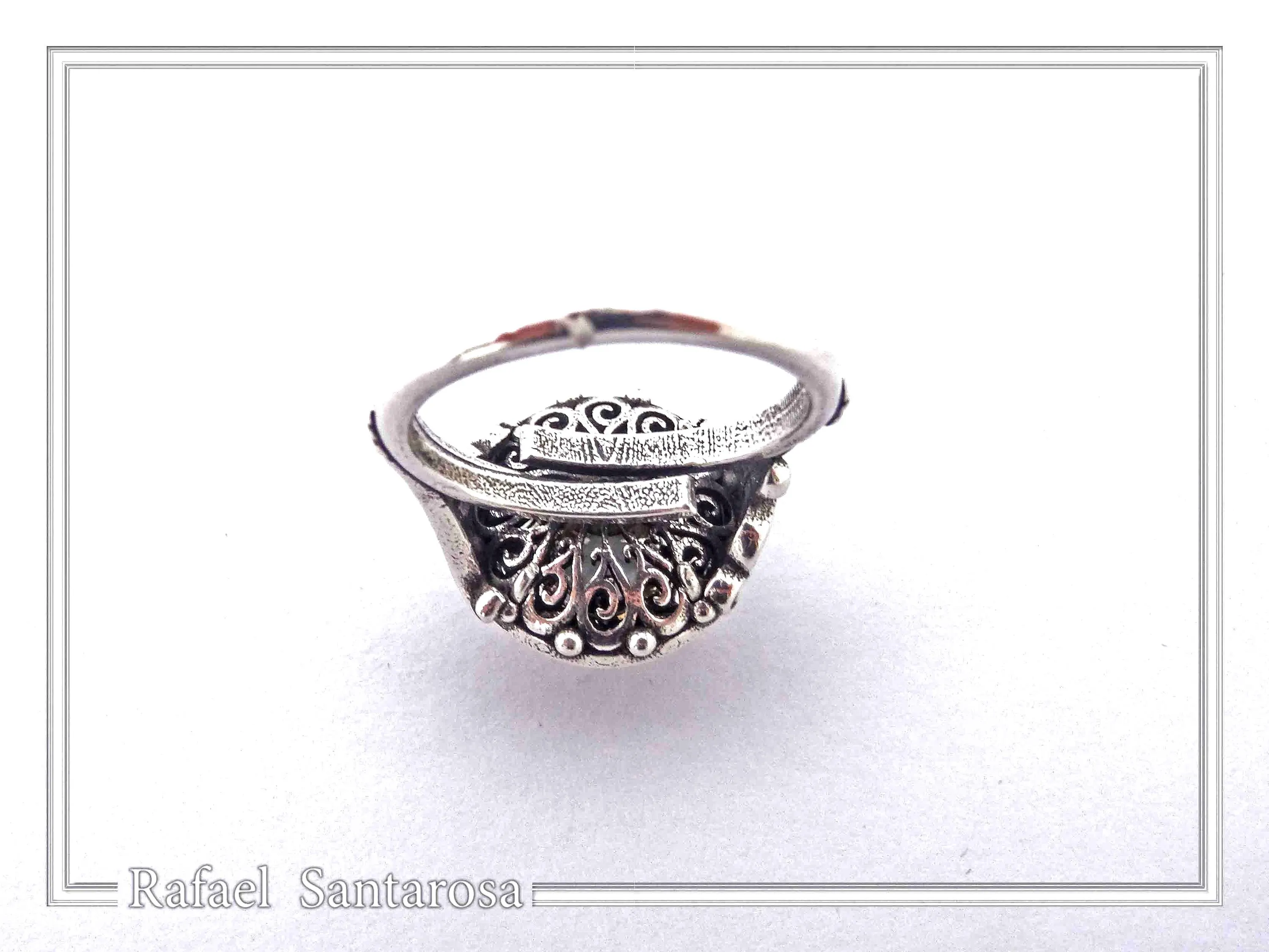 Sterling Silver Ring, 18K Gold Filled Filigree Bezel and 5mm Natural Sky-Blue Topaz — additional product image 9 from Rafael Santarosa Fine Jewelry
