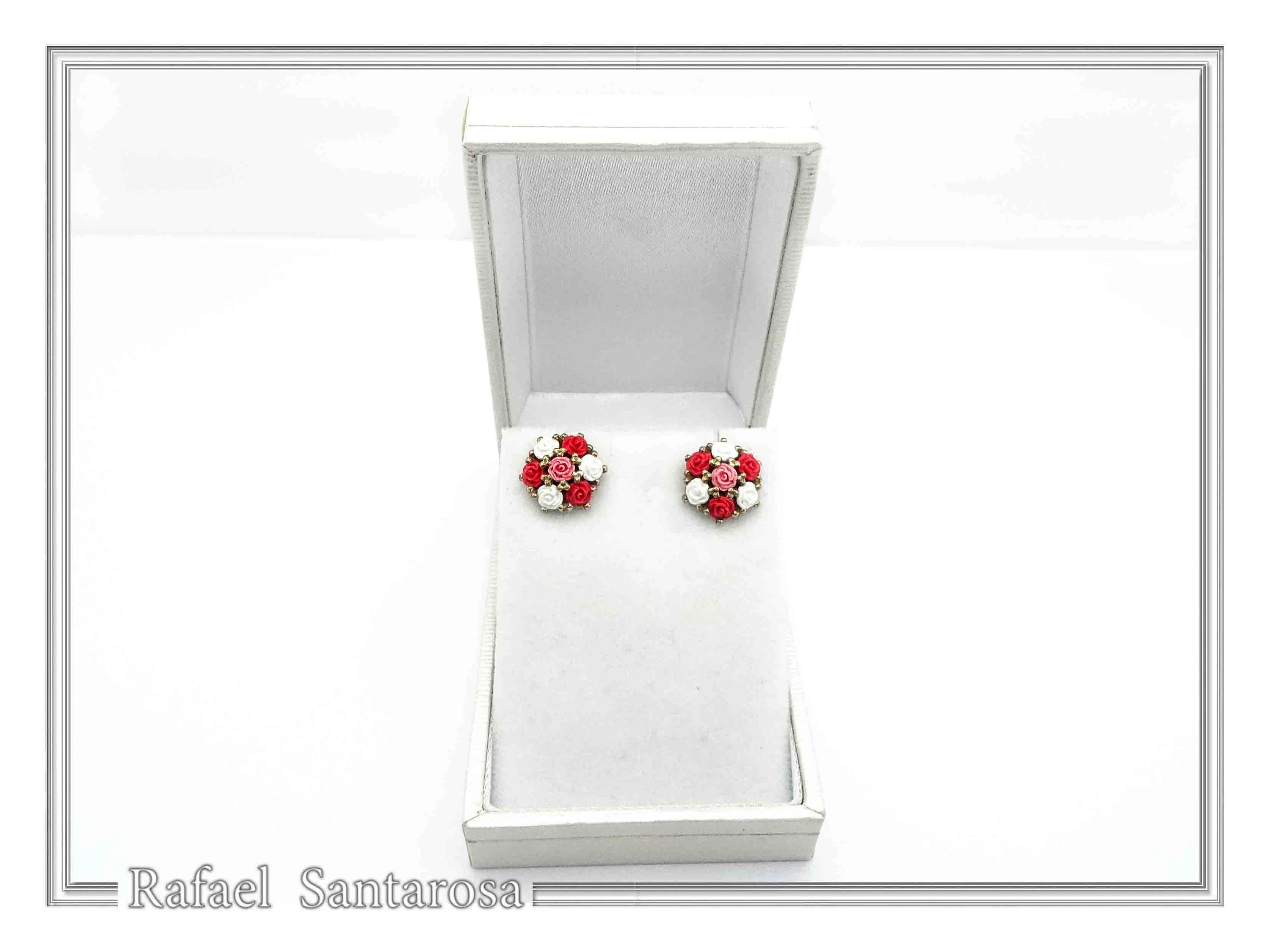 Floral Rose Flowers Shaped Alabaster Gems Stud Earrings: Bouquet of roses Silver Earrings — additional product image 9 from Rafael Santarosa Fine Jewelry