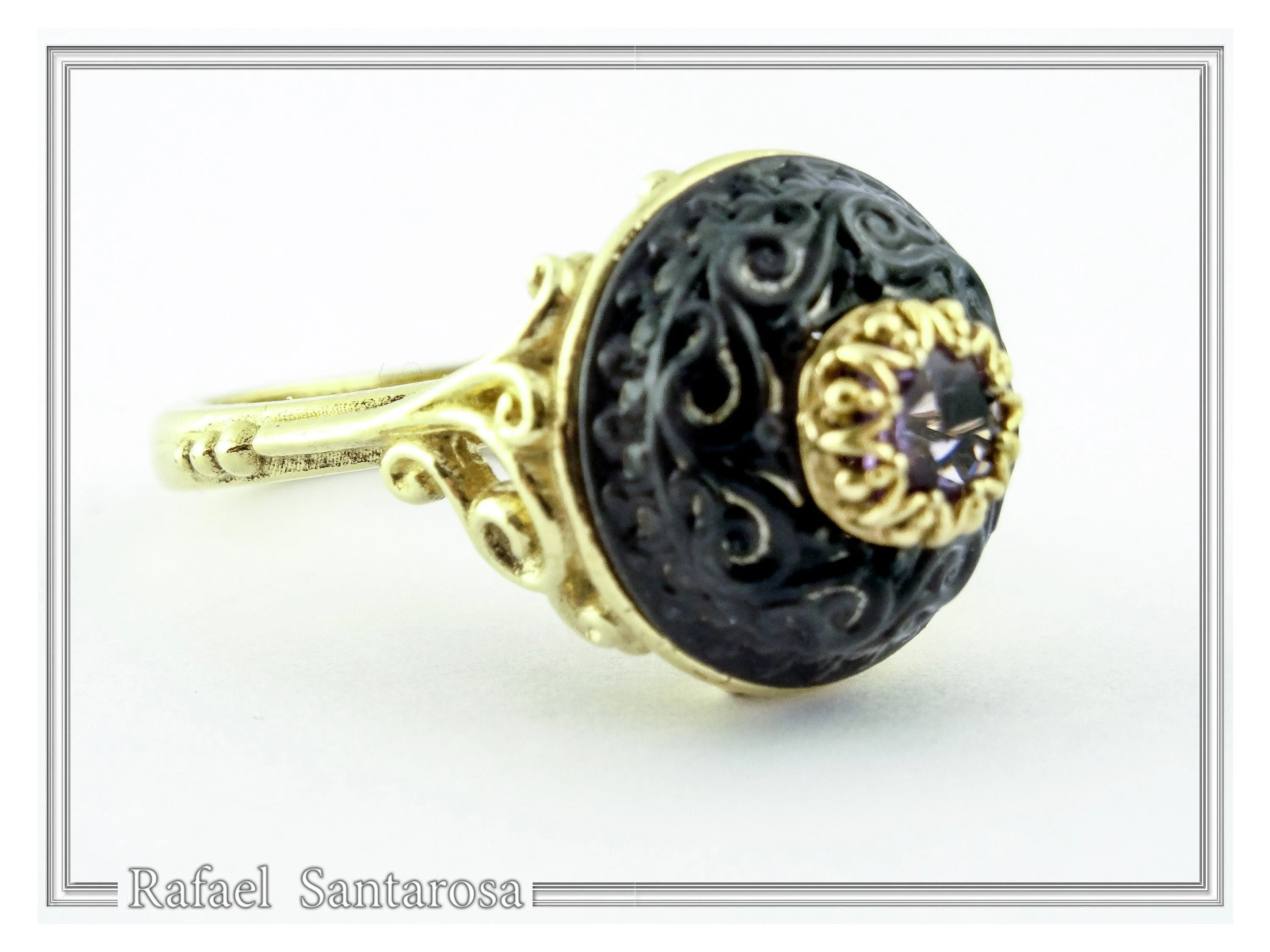 Natural Amethyst Black and Gold Byzantine Ring: 18K Gold Filled & Oxidized Sterling Silver — additional product image 6 from Rafael Santarosa Fine Jewelry