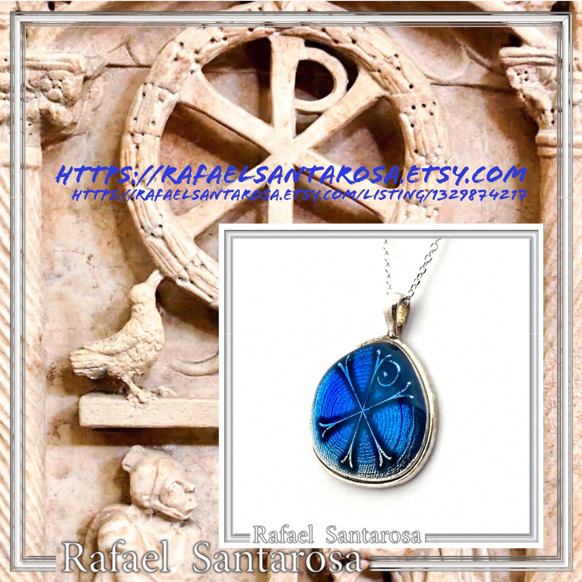 Chi Ro Christian Talisman Pendant: Sky Blue Enamel on Oxidized Sterling Silver Constantinato — additional product image 10 from Rafael Santarosa Fine Jewelry