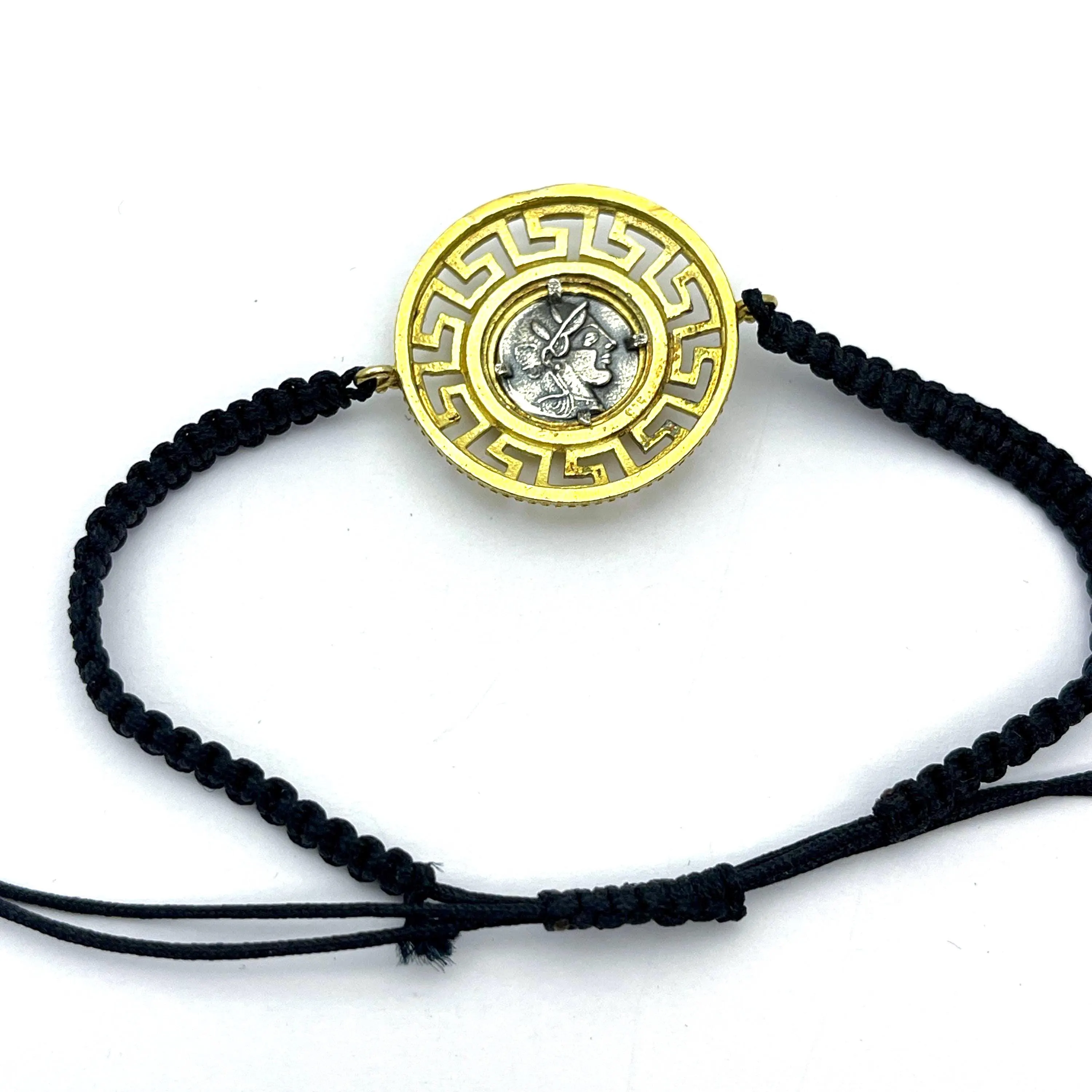 Owl Coin Tetradrachm with Greek Key Macrame Bracelet, 18K Gold Filled & Oxidized Sterling Silver — additional product image 7 from Rafael Santarosa Fine Jewelry