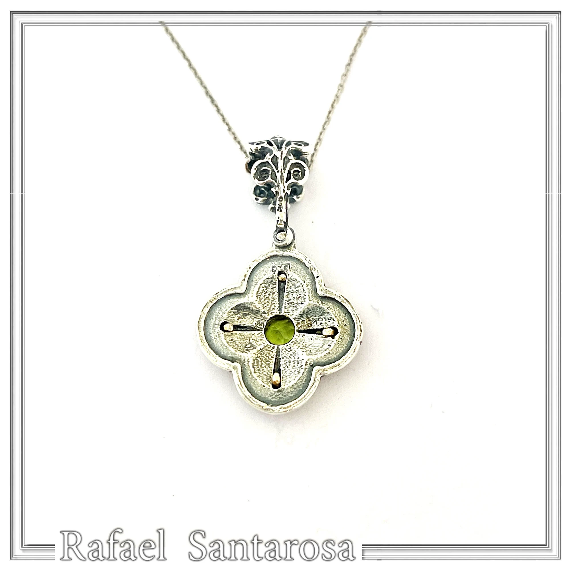 Byzantine Filigree Natural Green Peridot Necklace: Handmade Sterling Silver Oxidized and 18K Gold Filled — additional product image 9 from Rafael Santarosa Fine Jewelry
