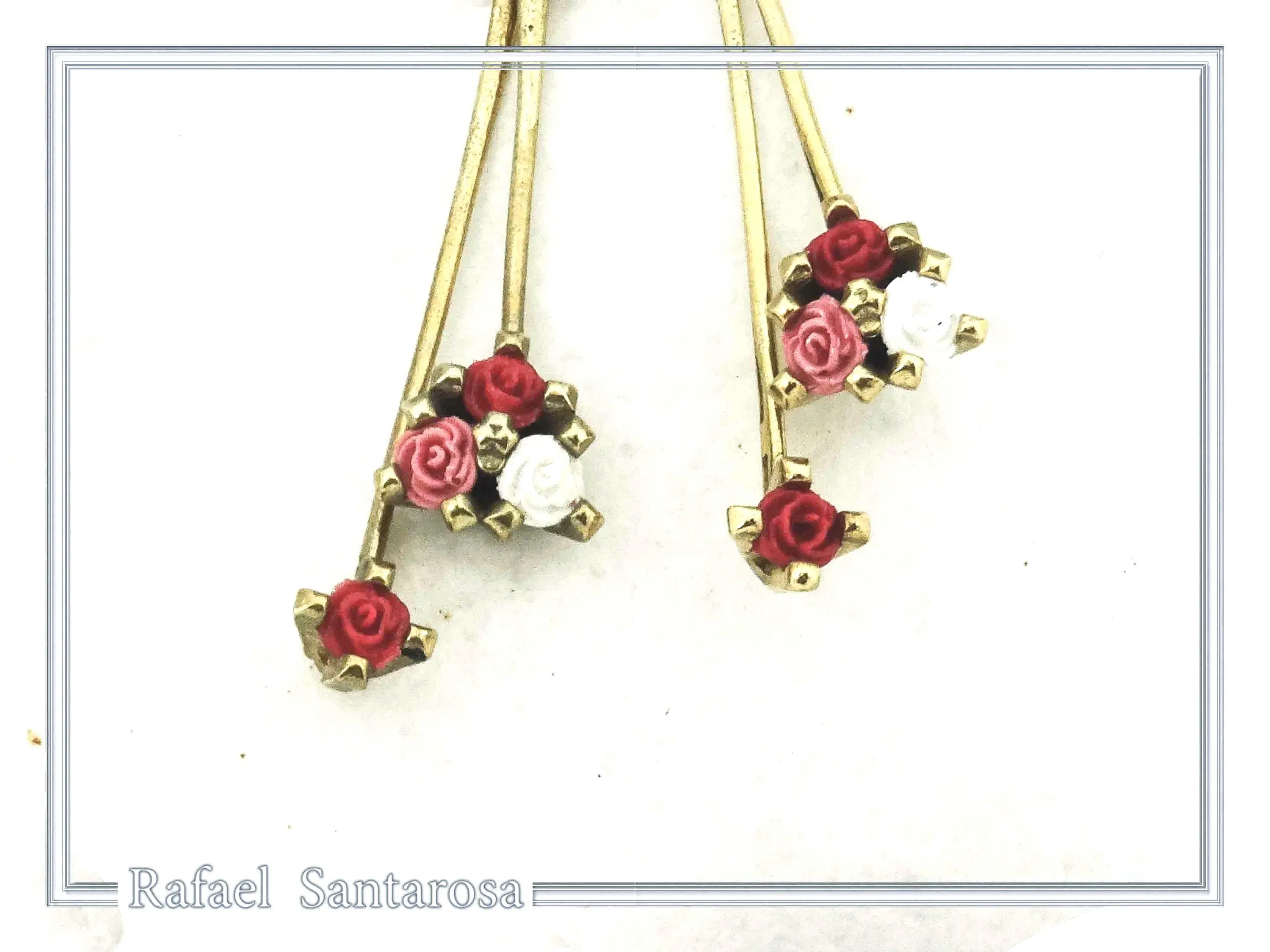 Red Rose Dangle Earrings: 18K Gold Filled Sterling Silver Floral Bouquet — additional product image 5 from Rafael Santarosa Fine Jewelry